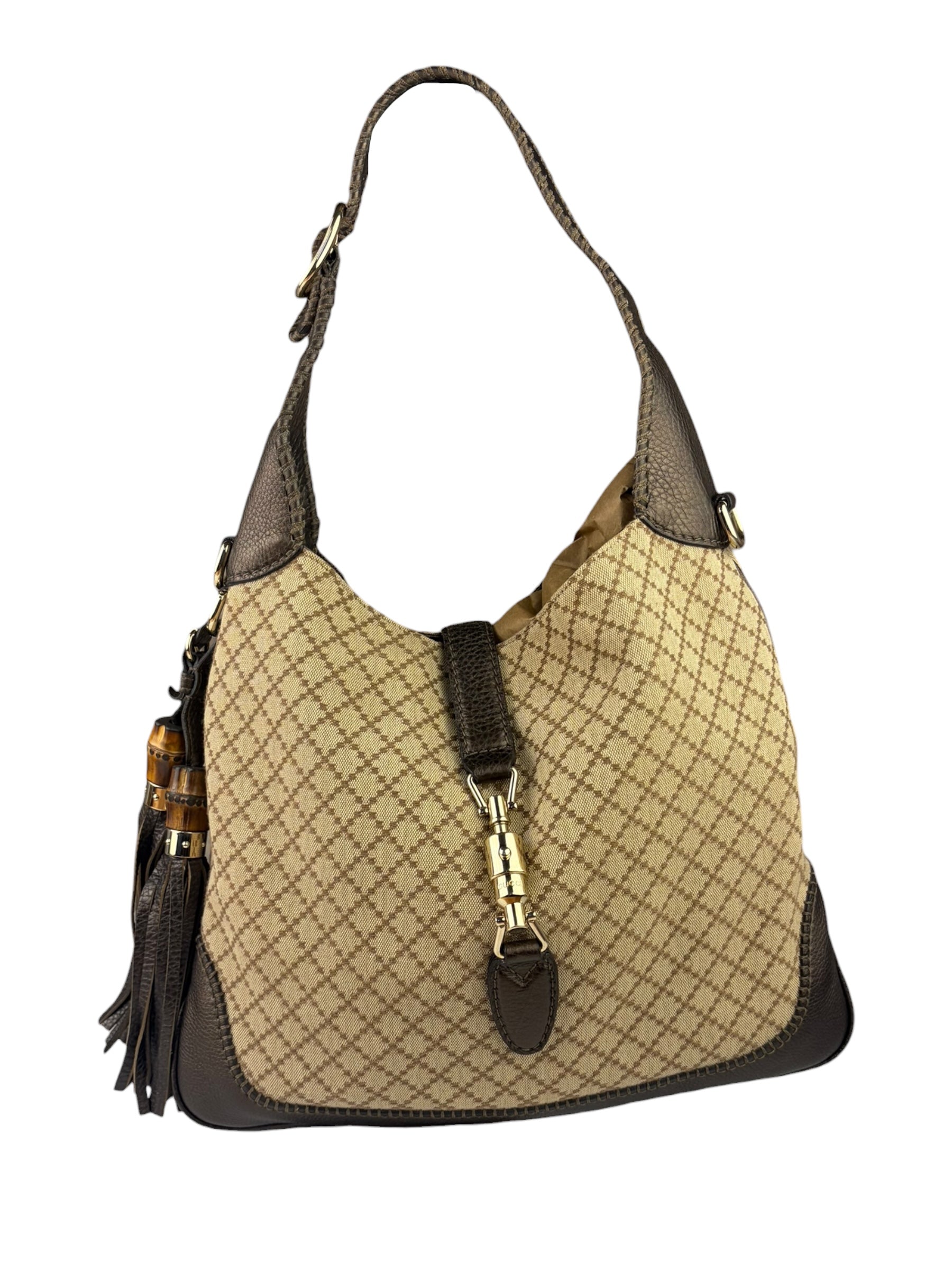 Gucci Brown Leather Trim Jackie 1961 Hobo Bag