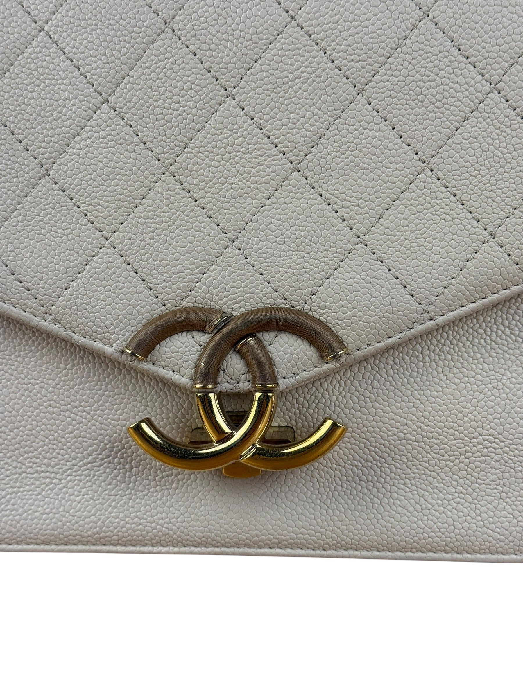 Chanel Ivory Caviar Quilted Coco Cuba Chain Top Handle Bag 2018