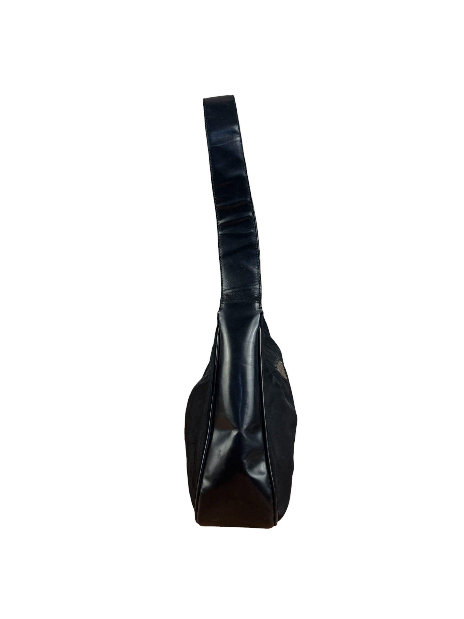 Prada Black Tessuto Nylon Leather Trim Hobo Bag