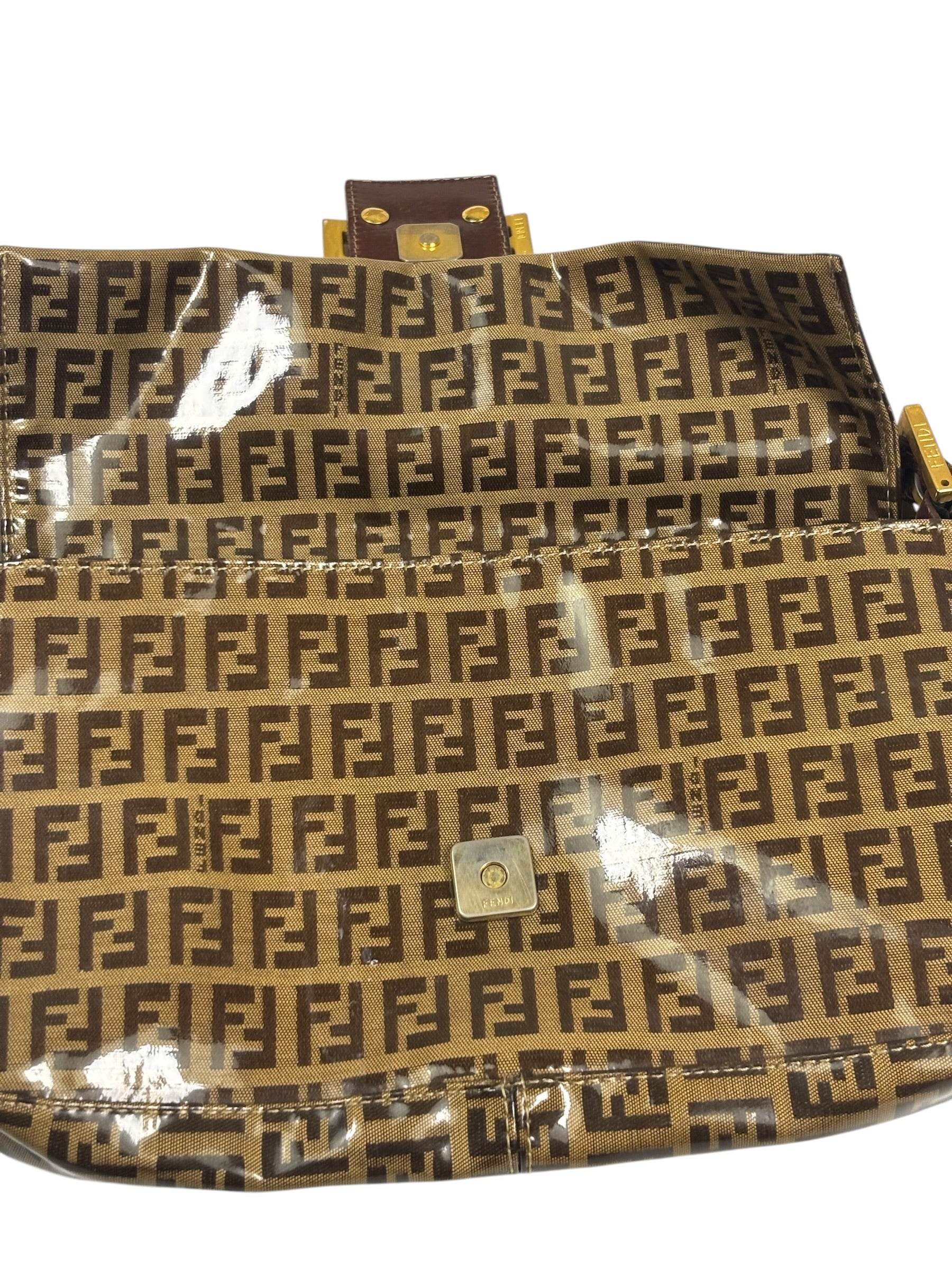 Fendi Brown Vinyl Zucca Baguette