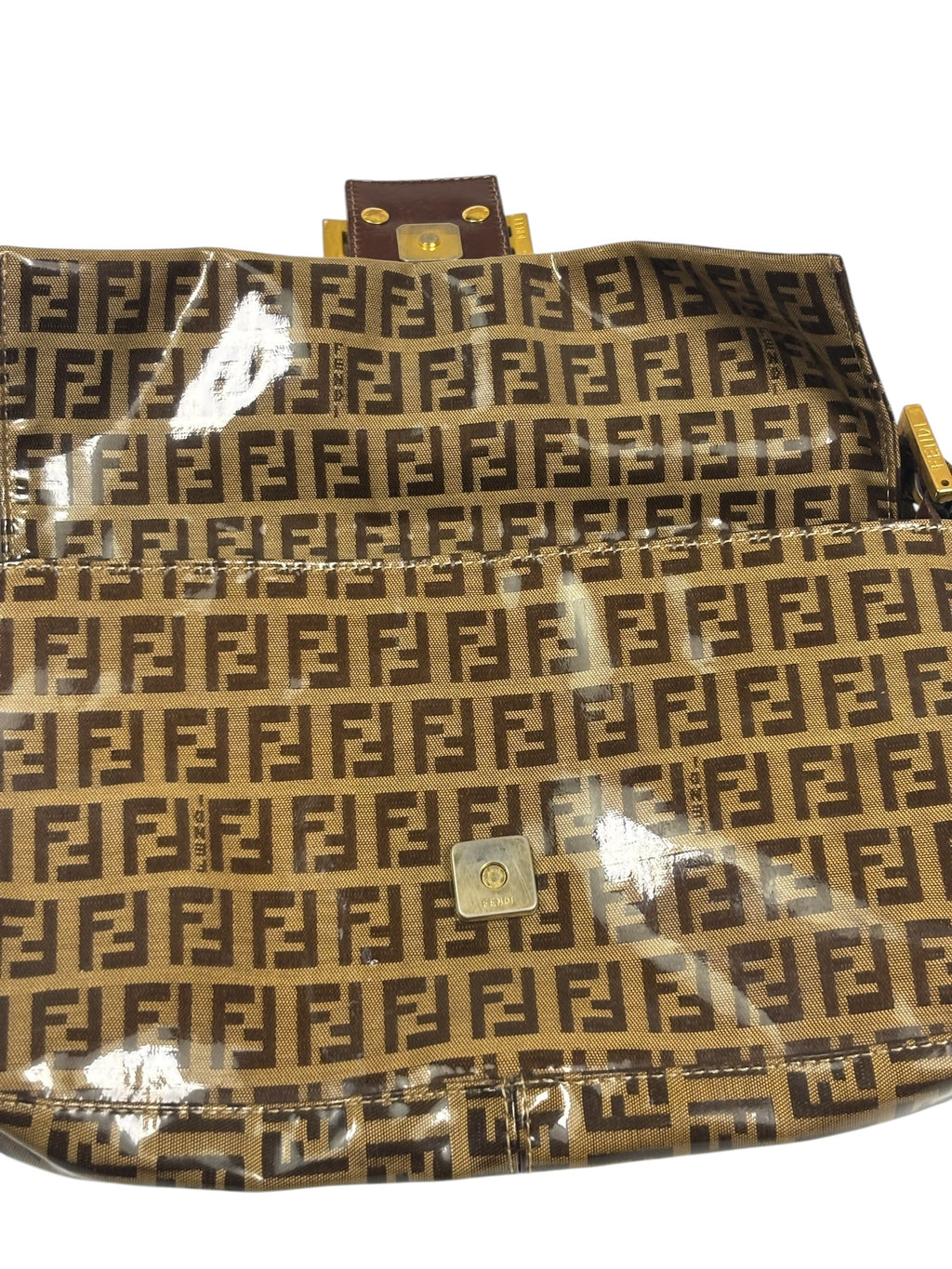 Fendi Brown Vinyl Zucca Baguette