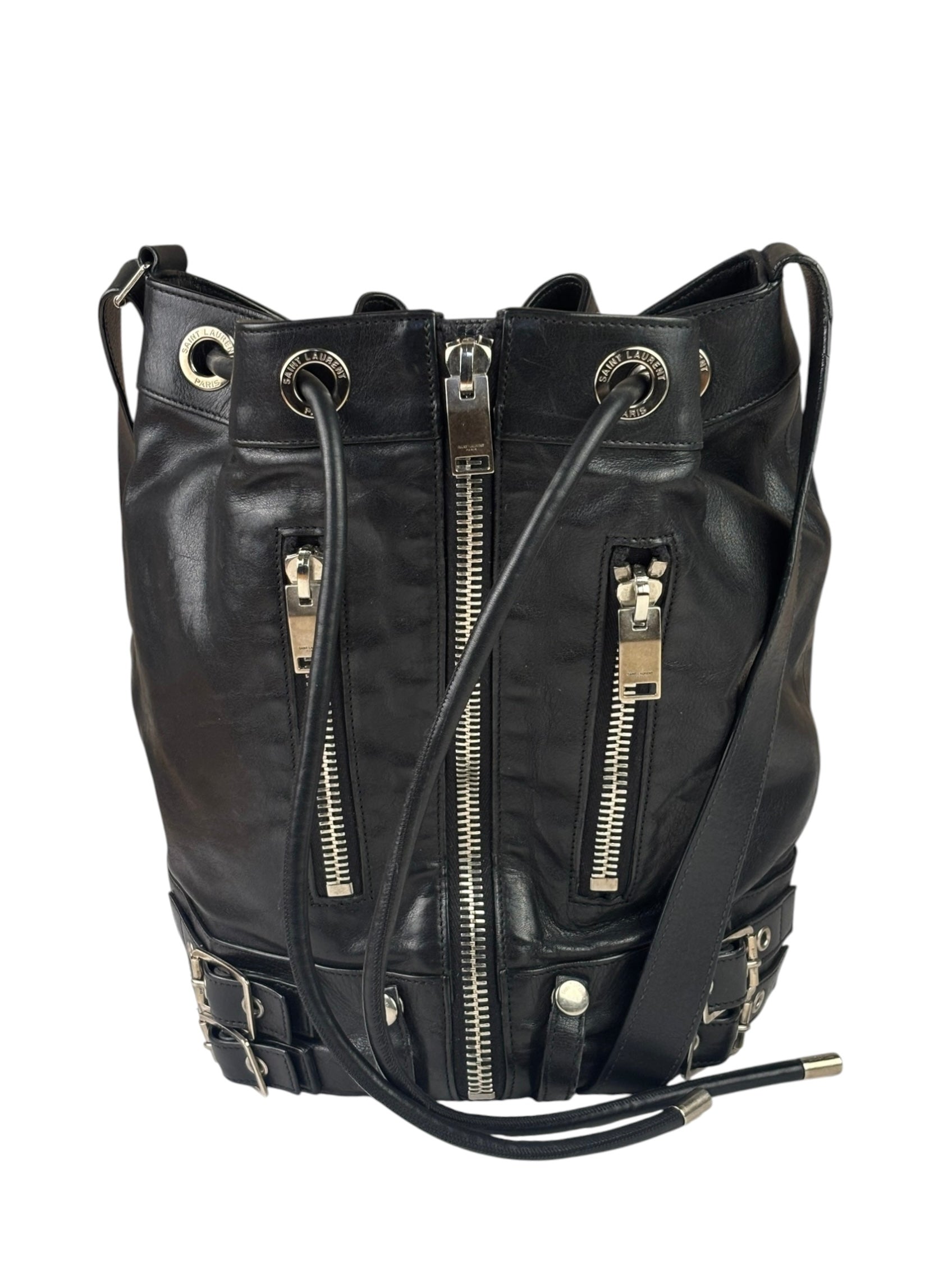 Yves Saint Laurent Black Leather Rider Bucket Bag