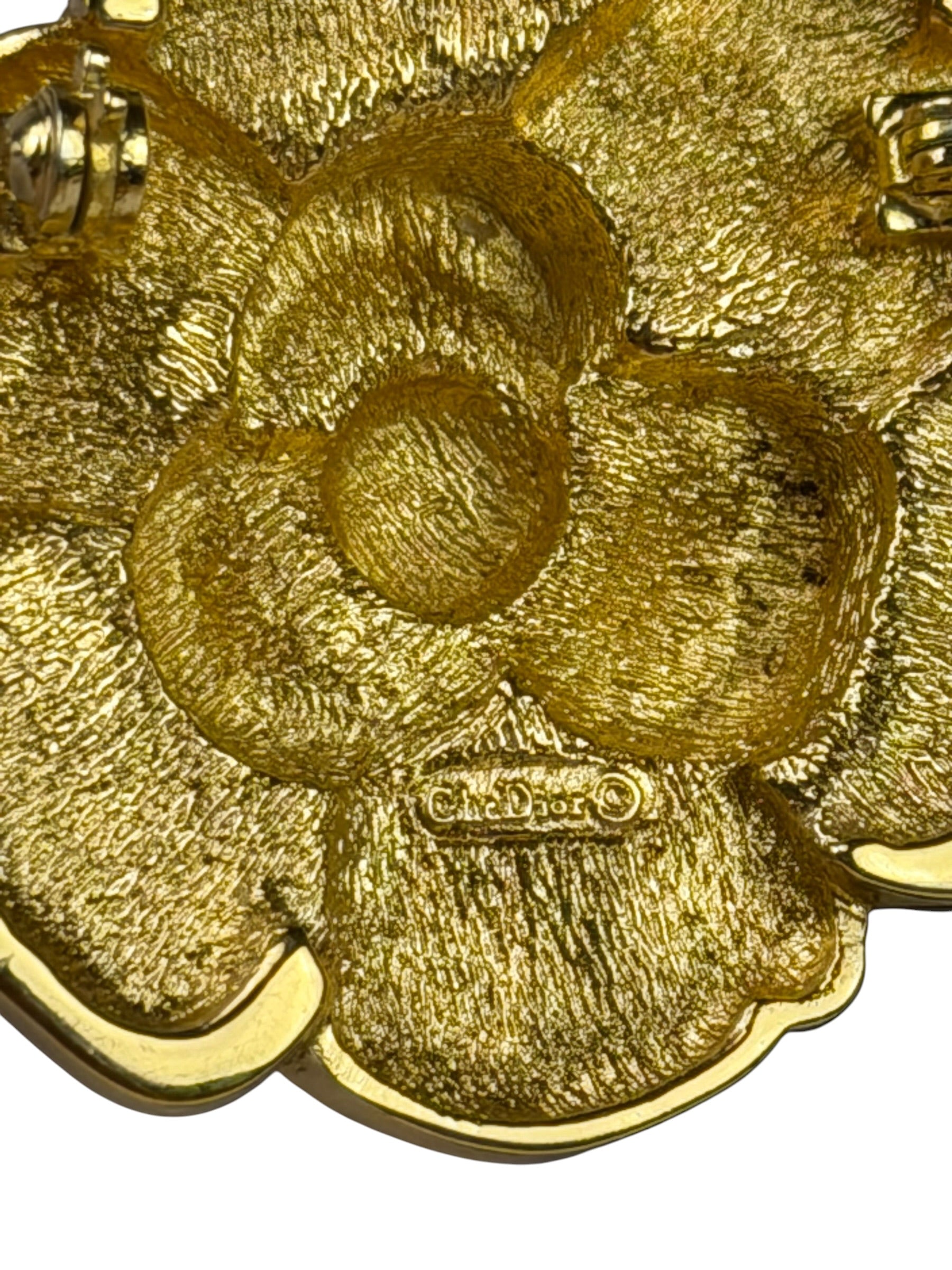 Christian Dior Signature Camellia Flower Gold Plated Crystal Pave Brooch