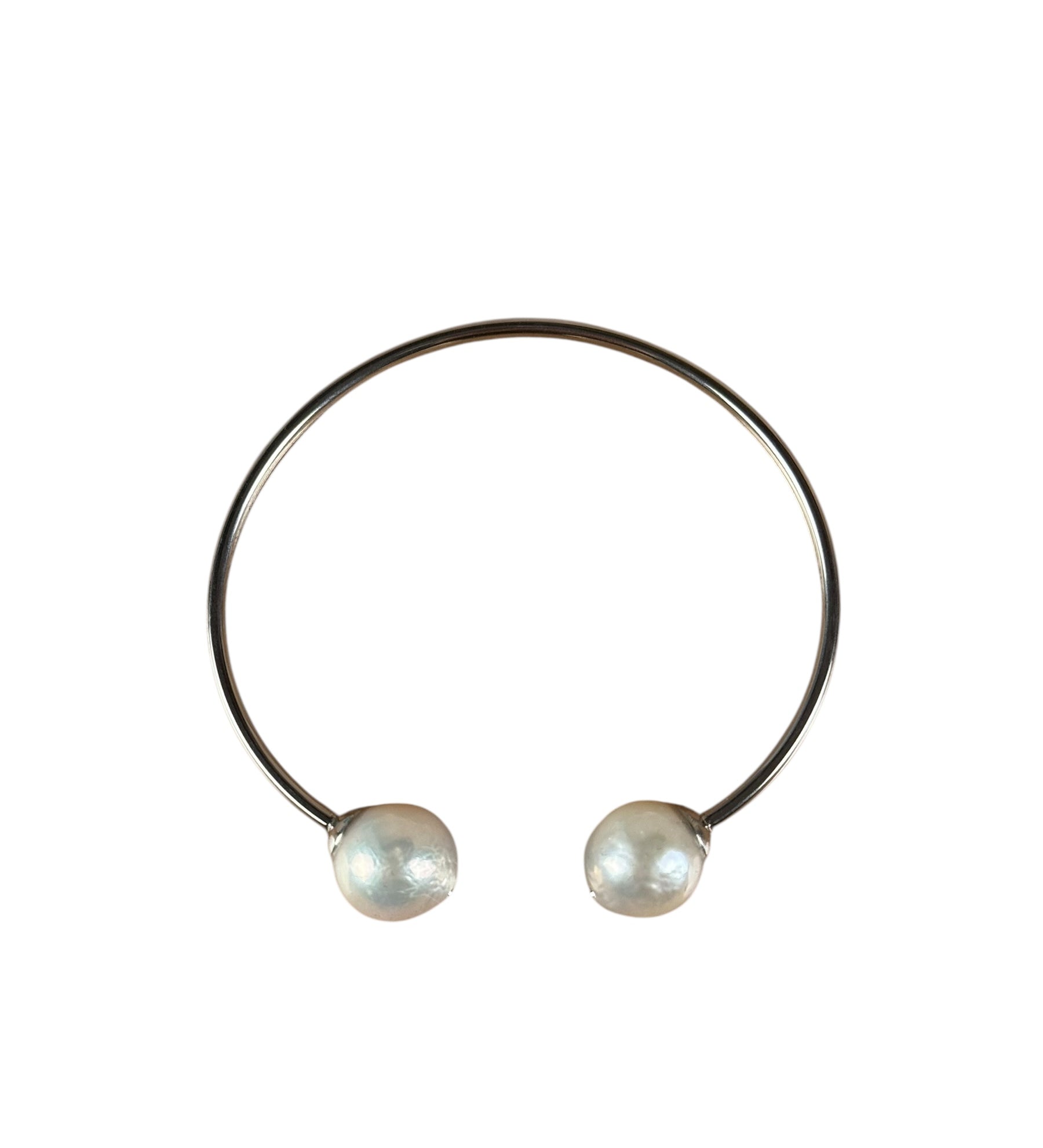 Silver-Toned Real Pearl Bangle Bracelet