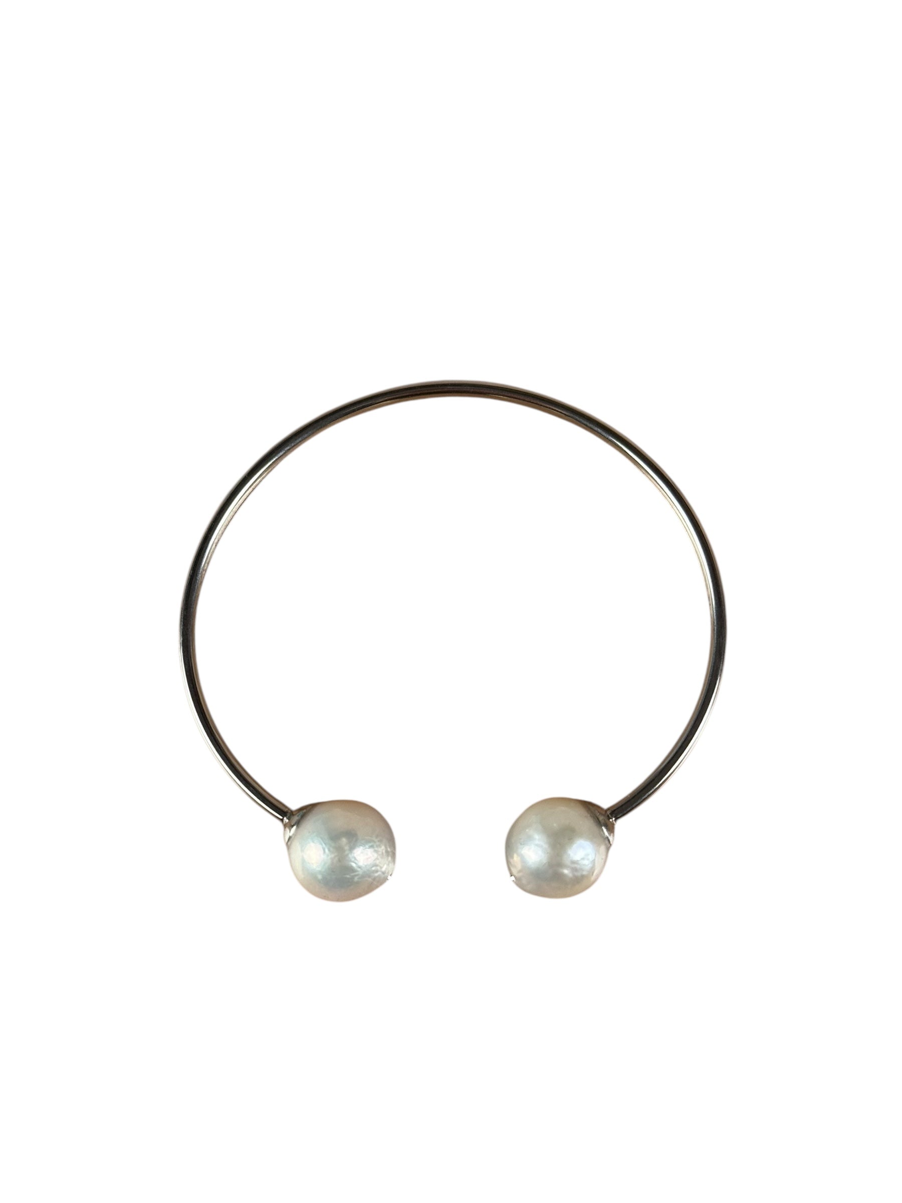 Silver-Toned Real Pearl Bangle Bracelet