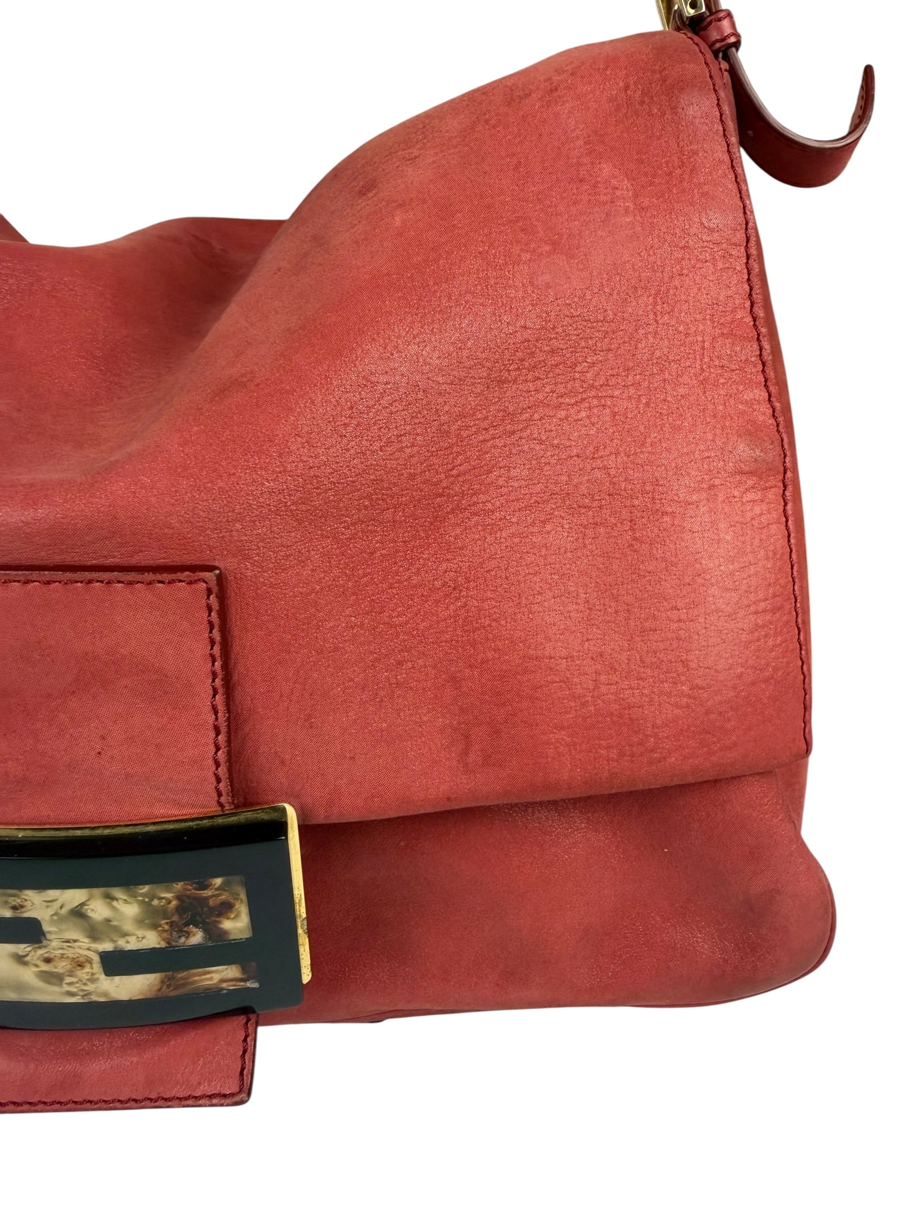 Fendi Red Leather Mamma Baguette Shoulder Bag