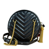 Saint Laurent Round Vinyle Quilted Shoulder Bag Black