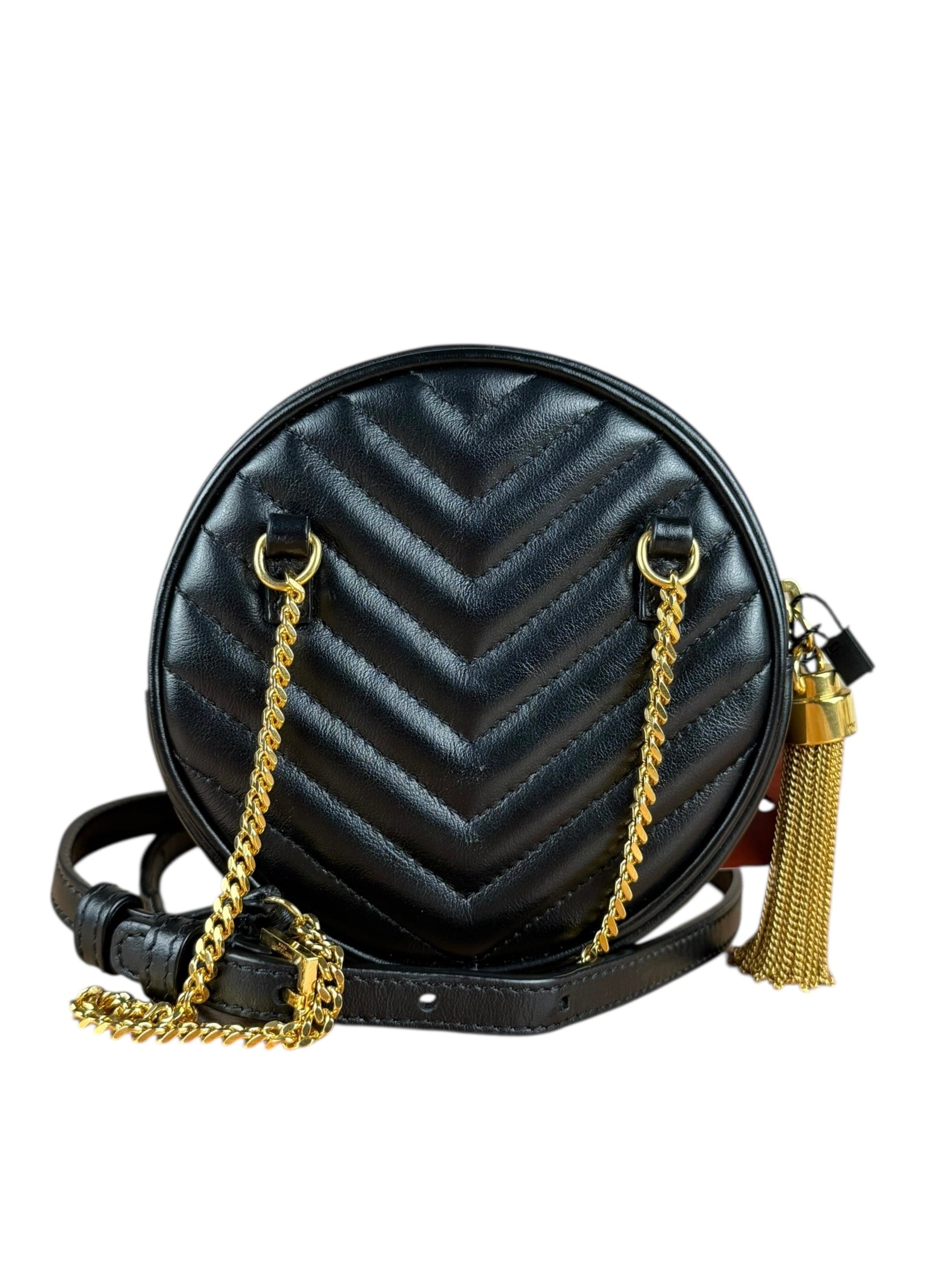Saint Laurent Round Vinyle Quilted Shoulder Bag Black
