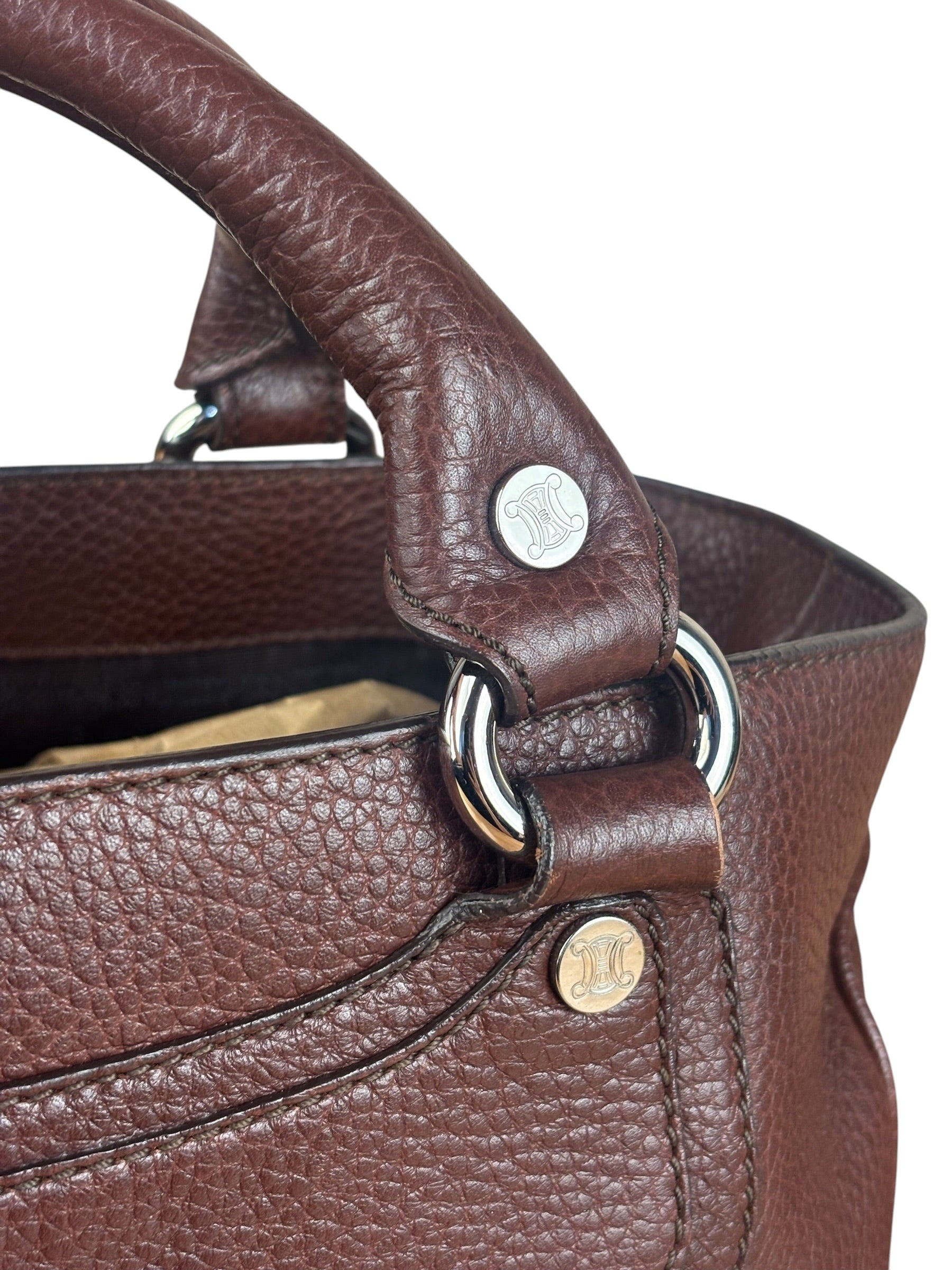 Celine Brown Pebbled Leather Boogie Handbag