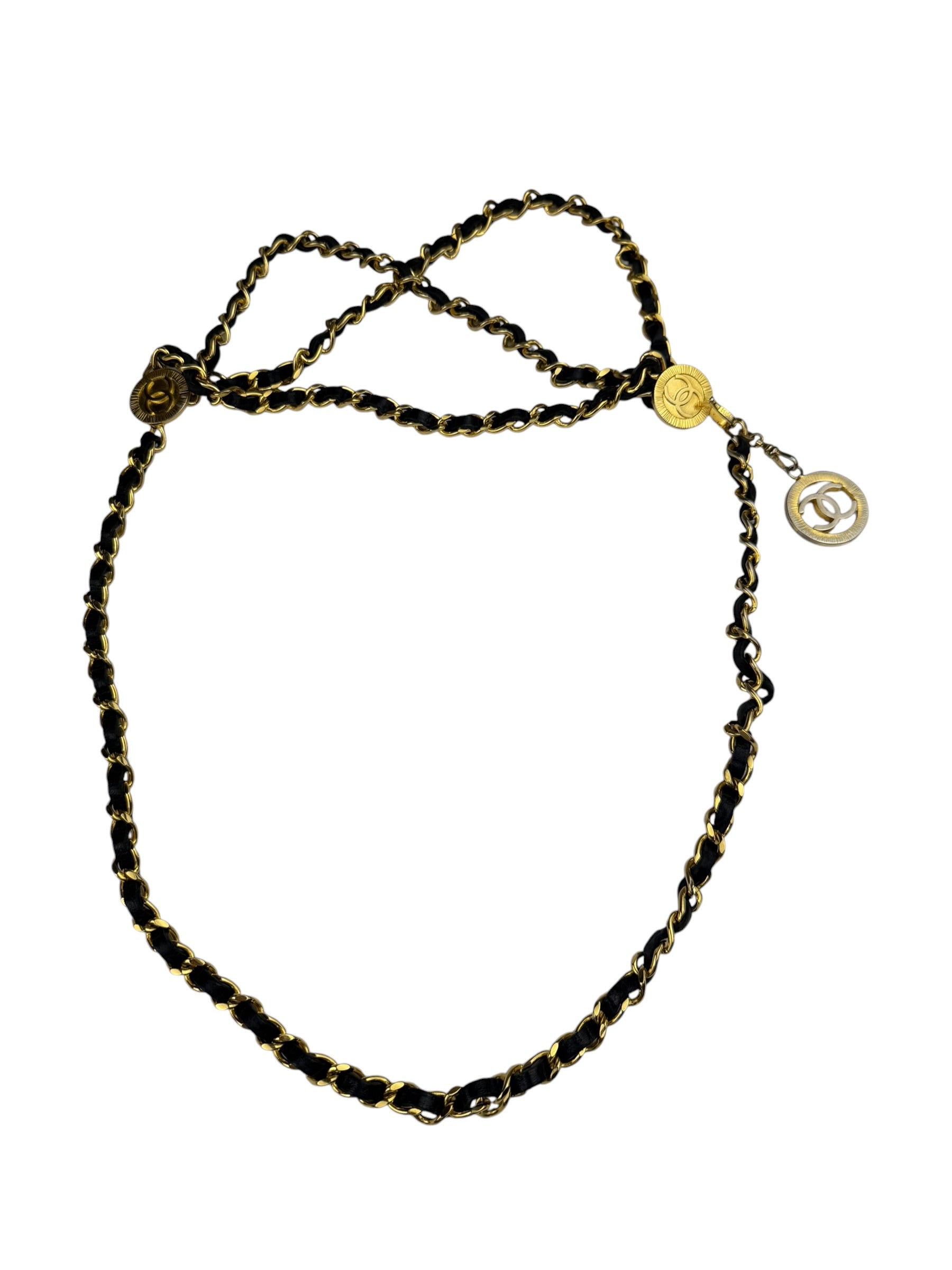 Chanel Leather Chain Strap Belt Black/Gold Tone