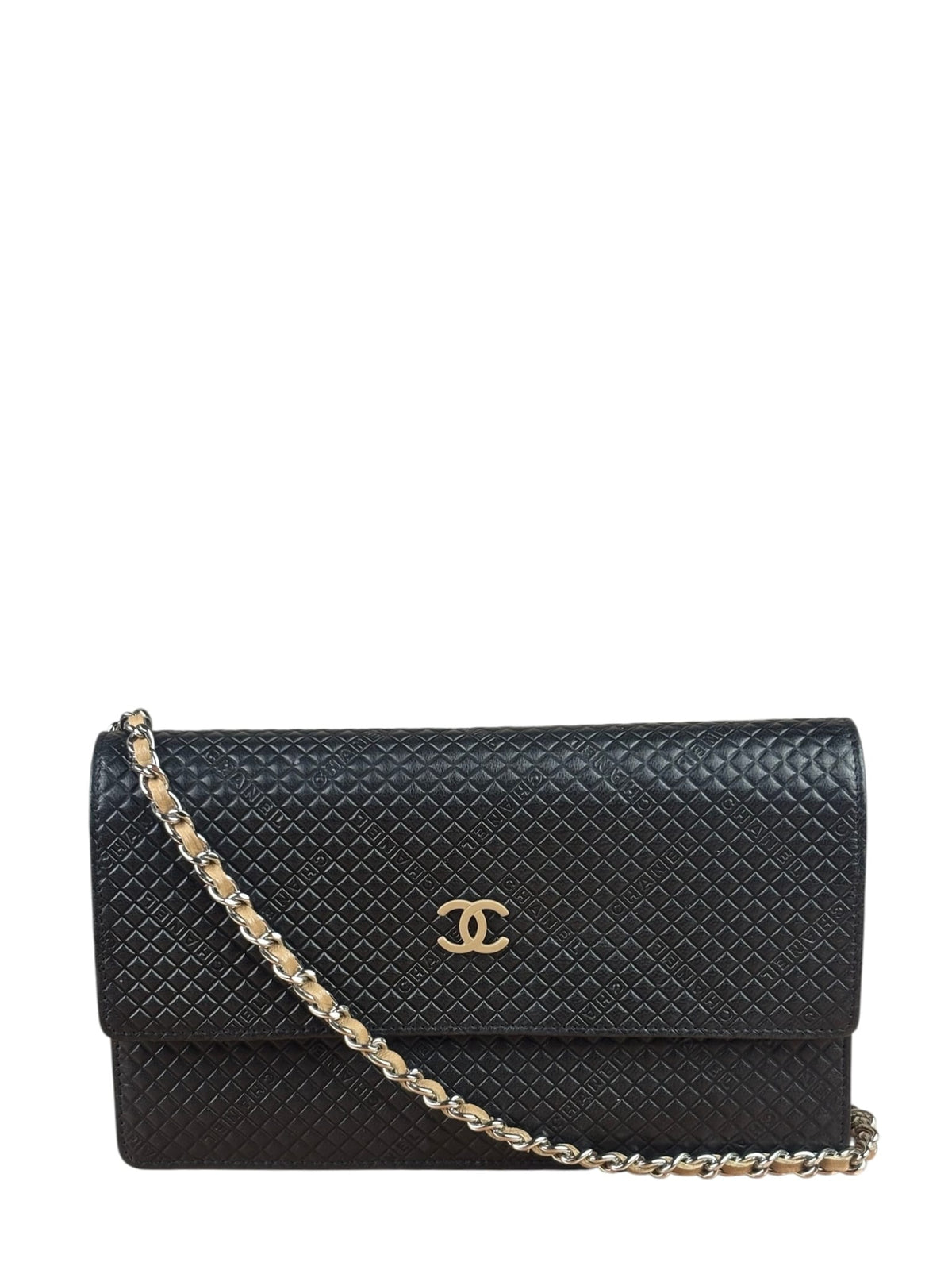 Chanel Beige/Black Small Quilted Leather Wallet On Chain 2004