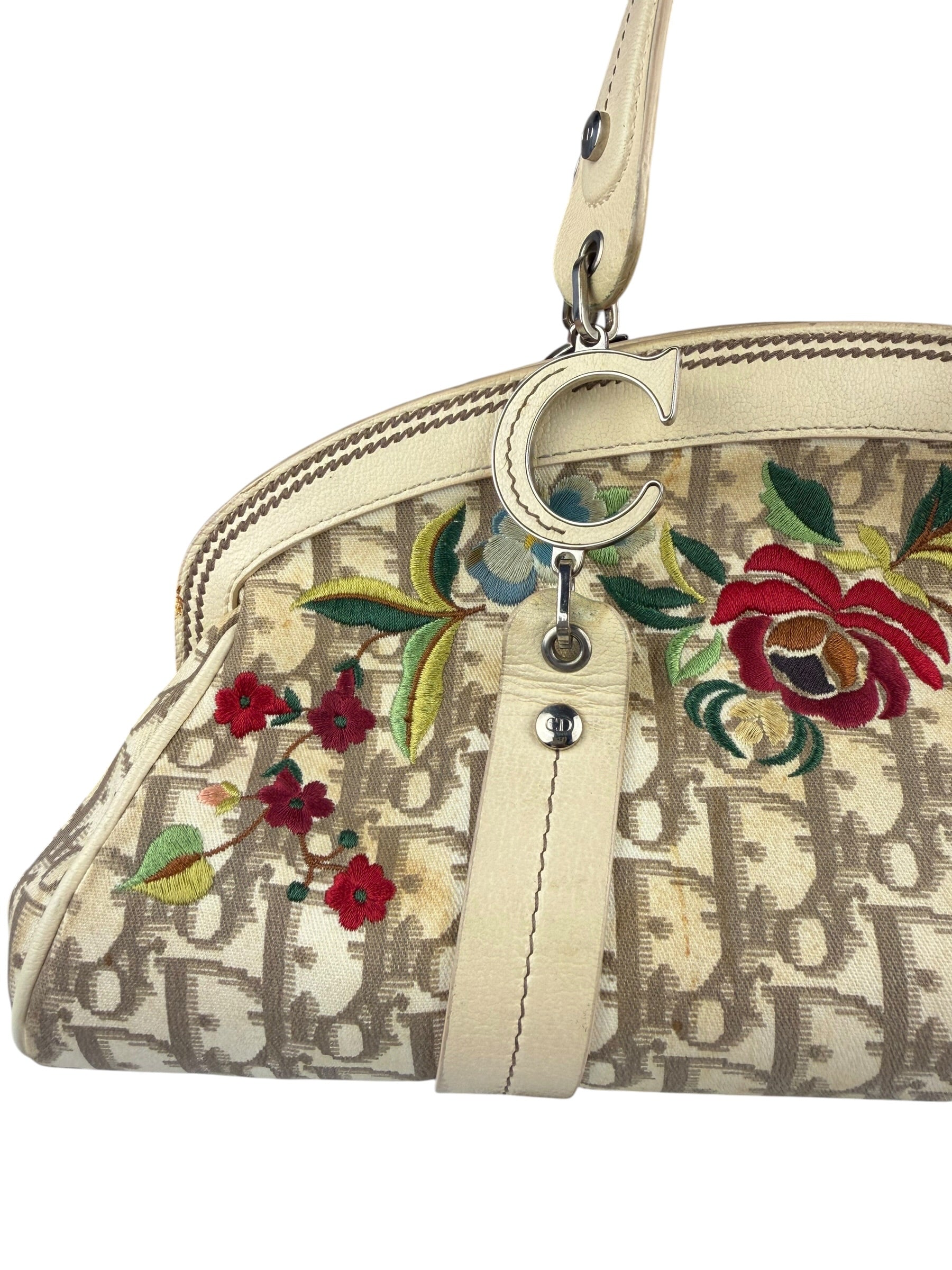 Christian Dior Vintage Monogram Flower Frame Satchel Hand Bag