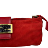 Fendi Red Suede Baguette Crossbody Bag
