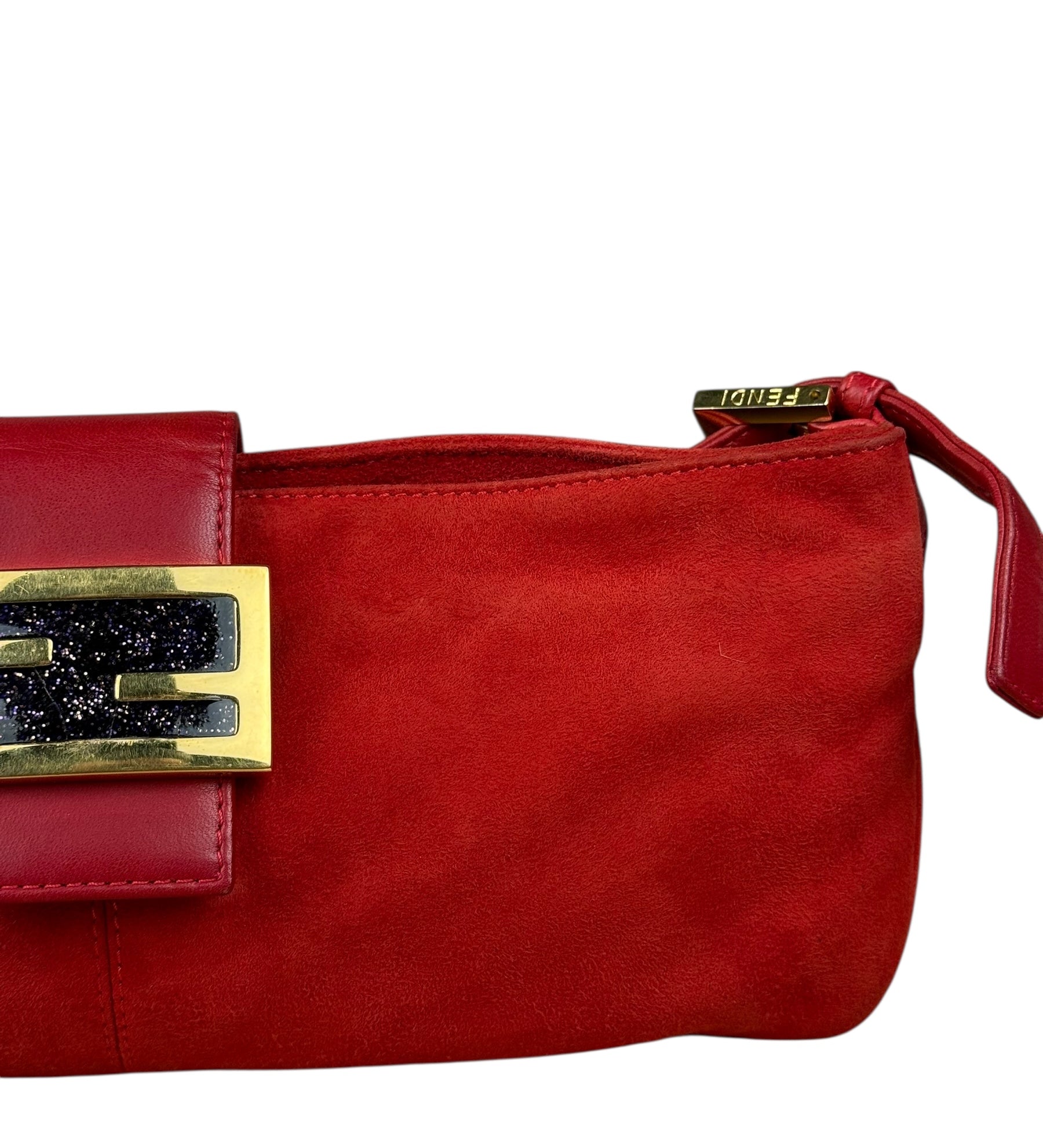 Fendi Red Suede Baguette Crossbody Bag