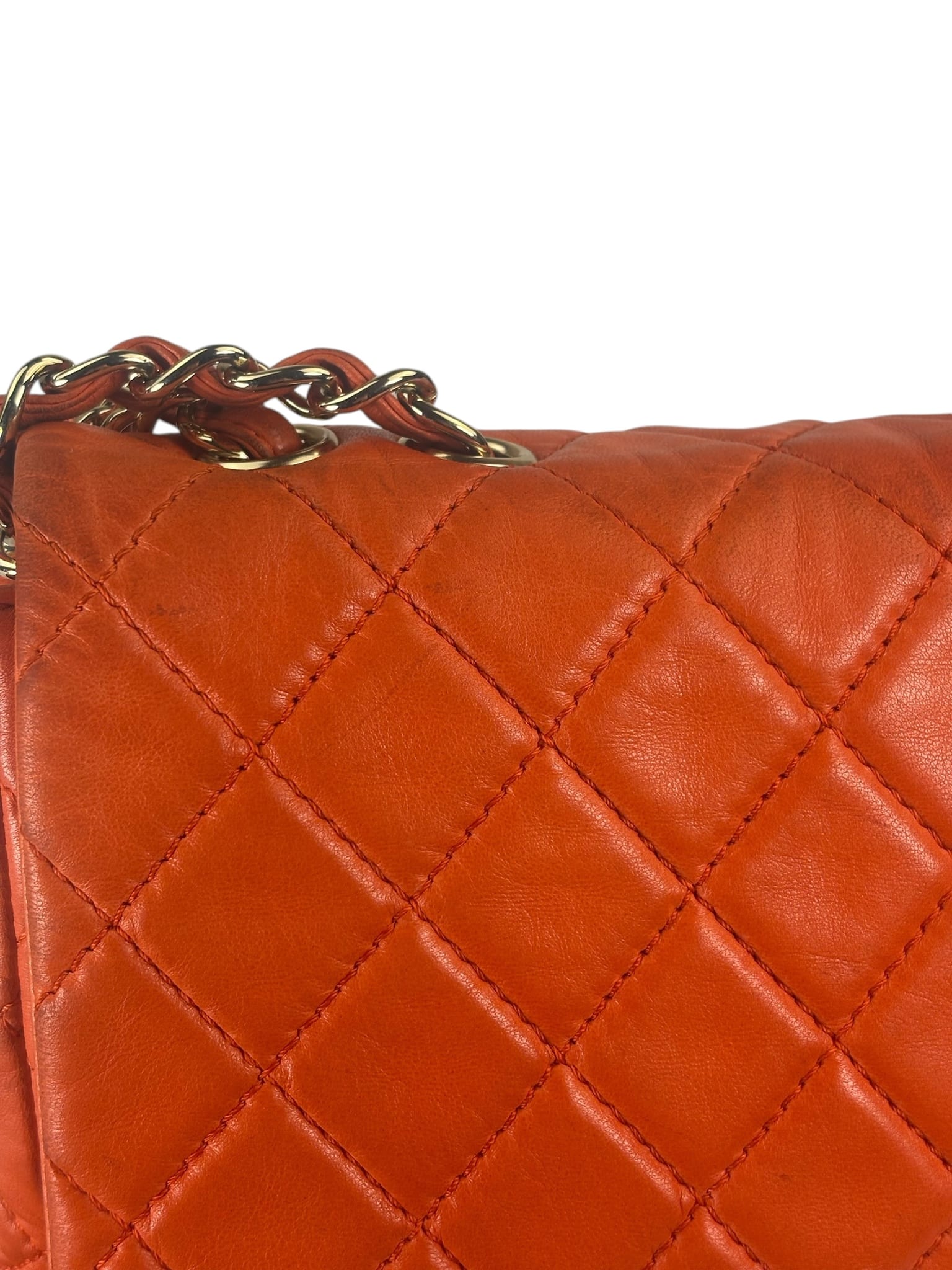 Chanel Orange Quilted Lambskin Flap Bag 2008