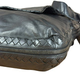 Bottega Veneta Black Intrecciato Leather Flap Messenger Bag