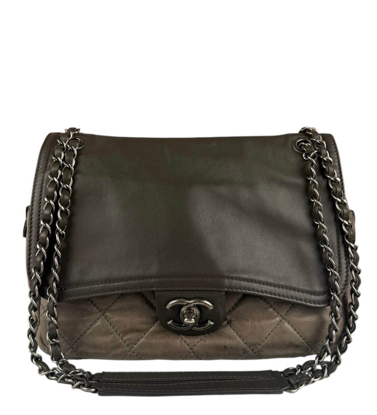 Chanel Olive Two Tone Quilted Leather Chain Flap Bag 2011