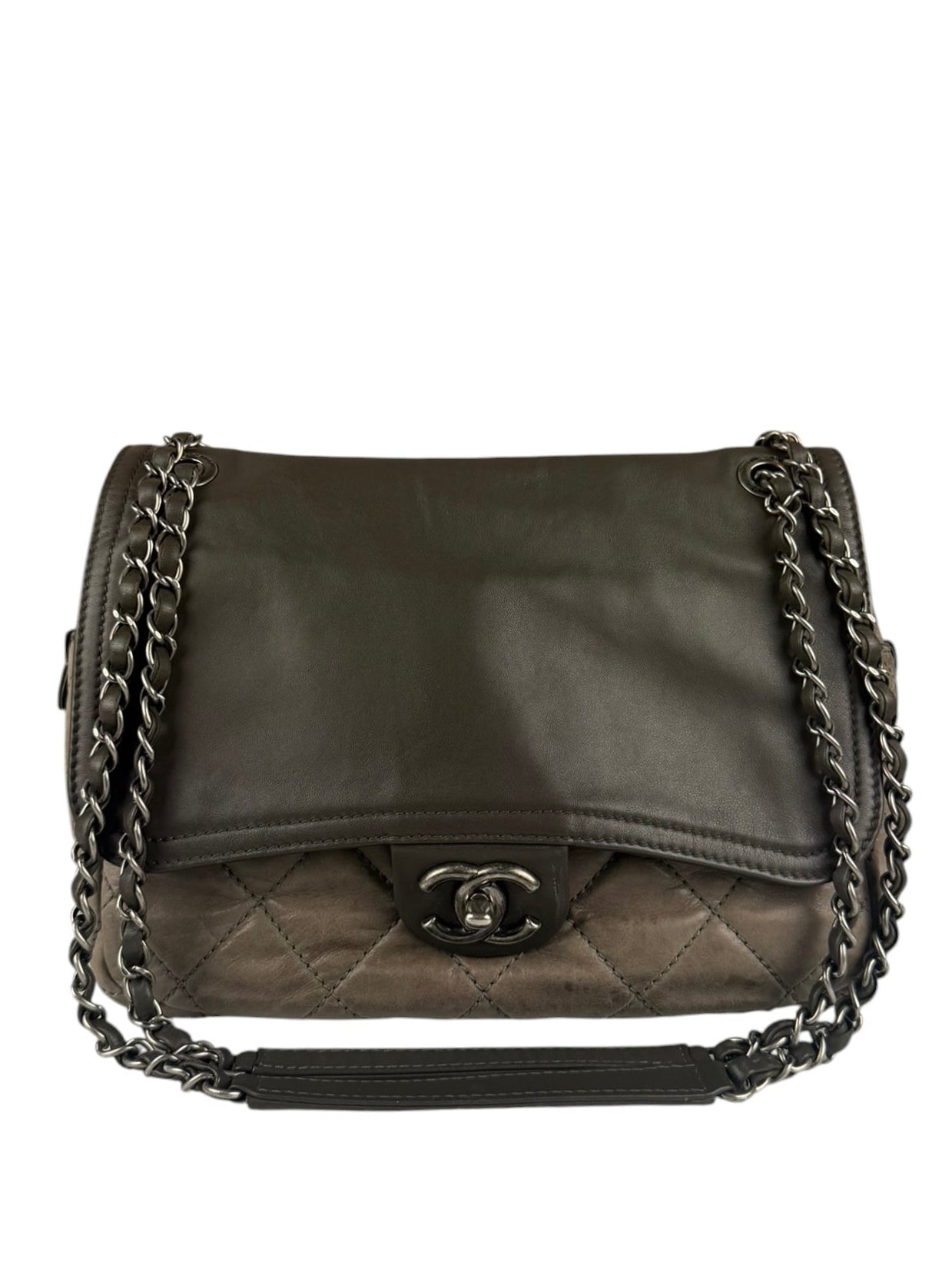Chanel Olive Two Tone Quilted Leather Chain Flap Bag 2011