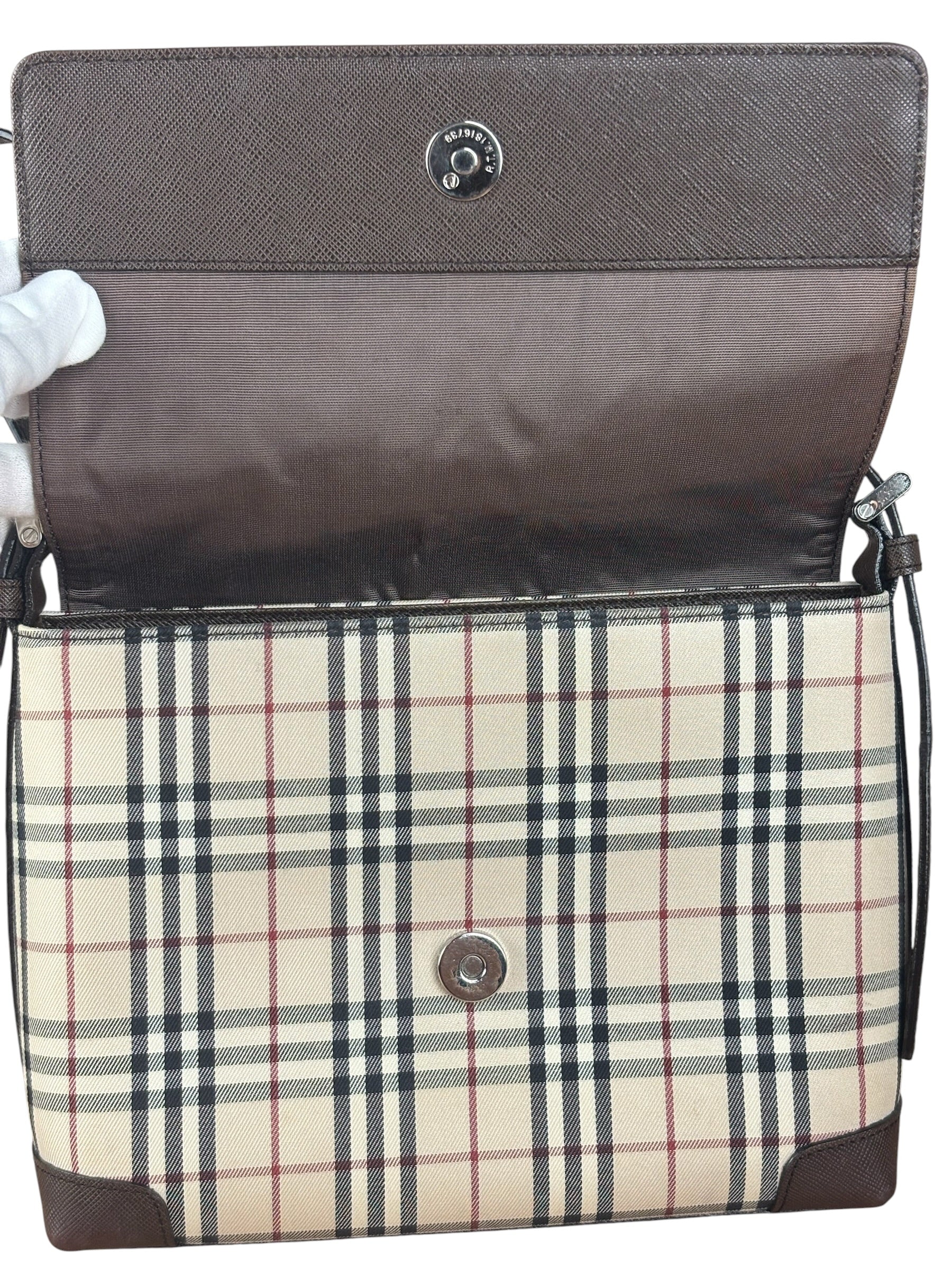 Burberry Vintage Leather Trim House Check Crossbody Flap Bag