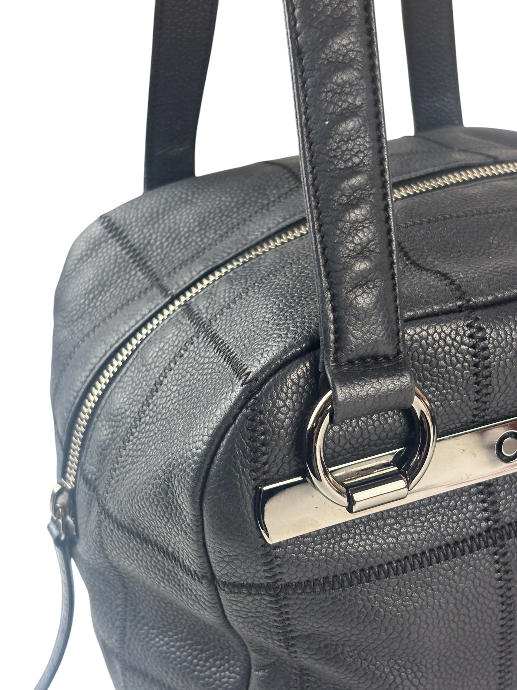 Chanel Navy Chocolate Bar Square Quilt LAX Bowler Bag 2004