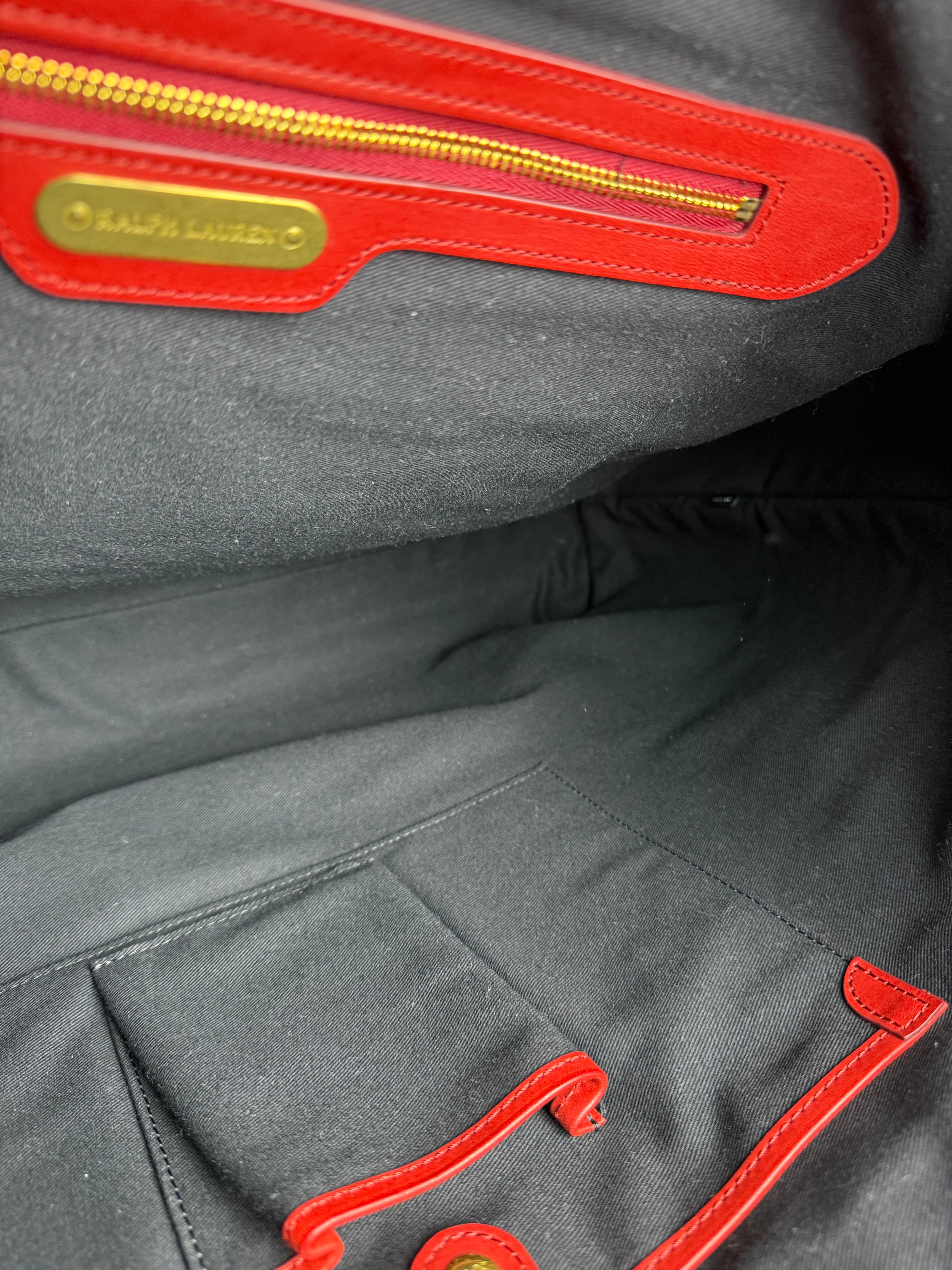 Polo Ralph Lauren Red Woven Leather Tote