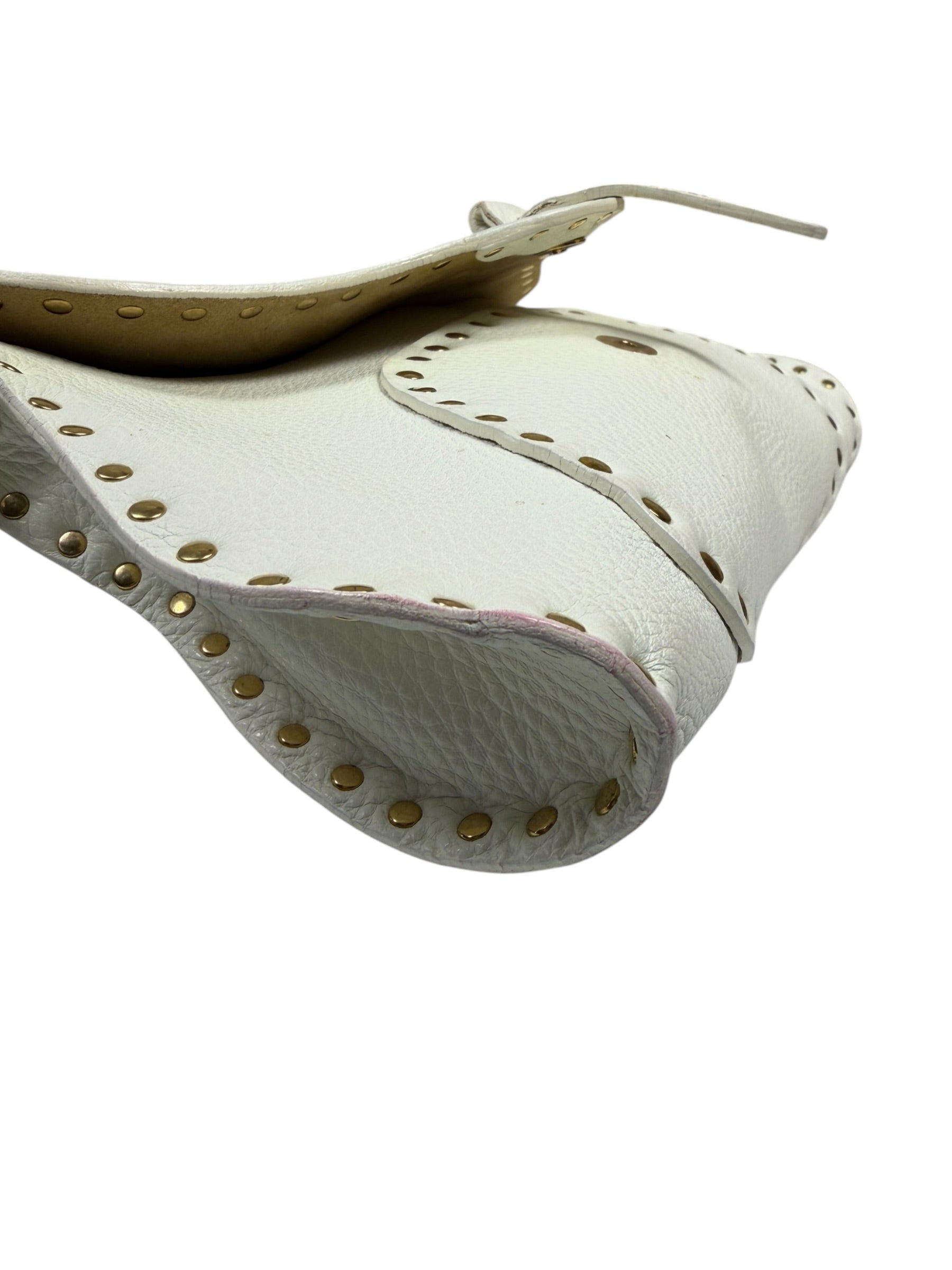 Celine White Grained Leather Studded Poultbot Shoulder Bag