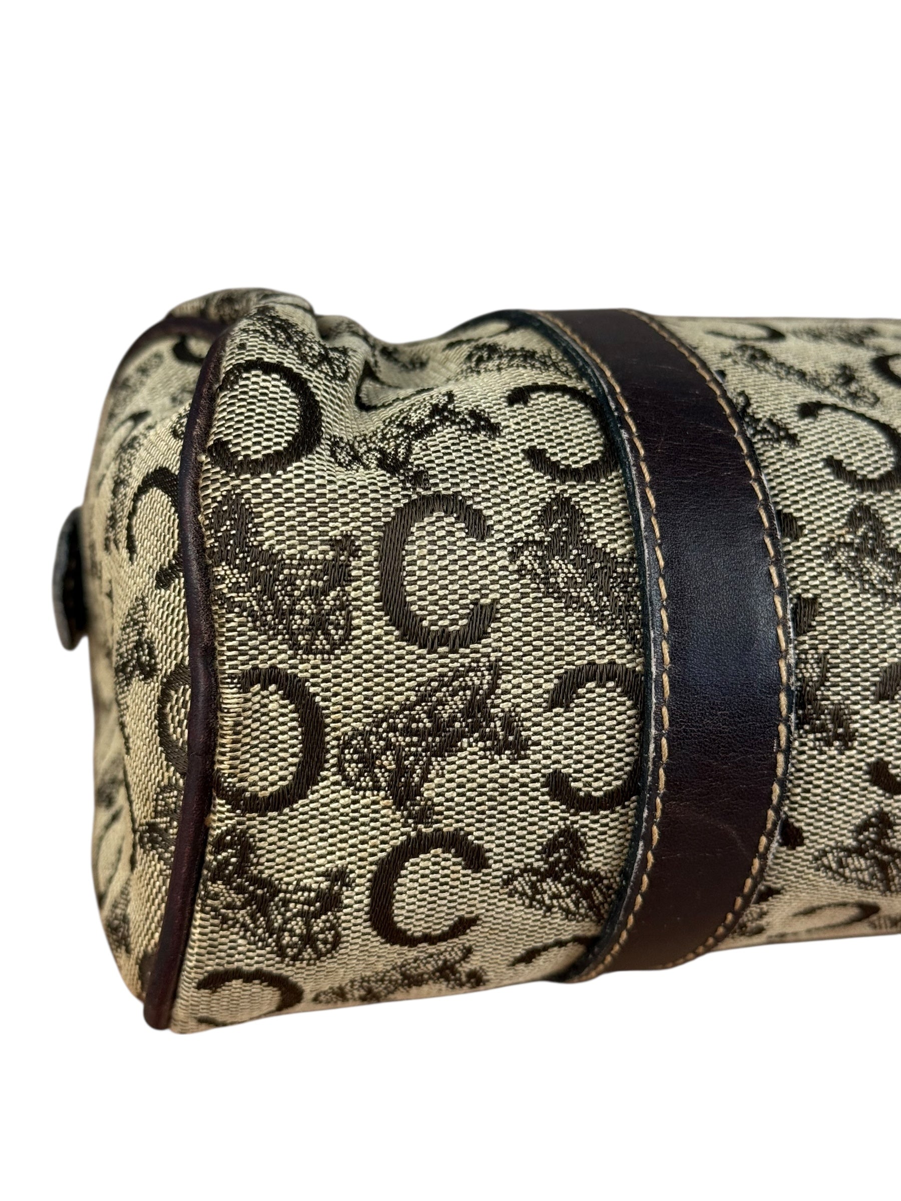 Celine Vintage Macadam Canvas Barrel Bag