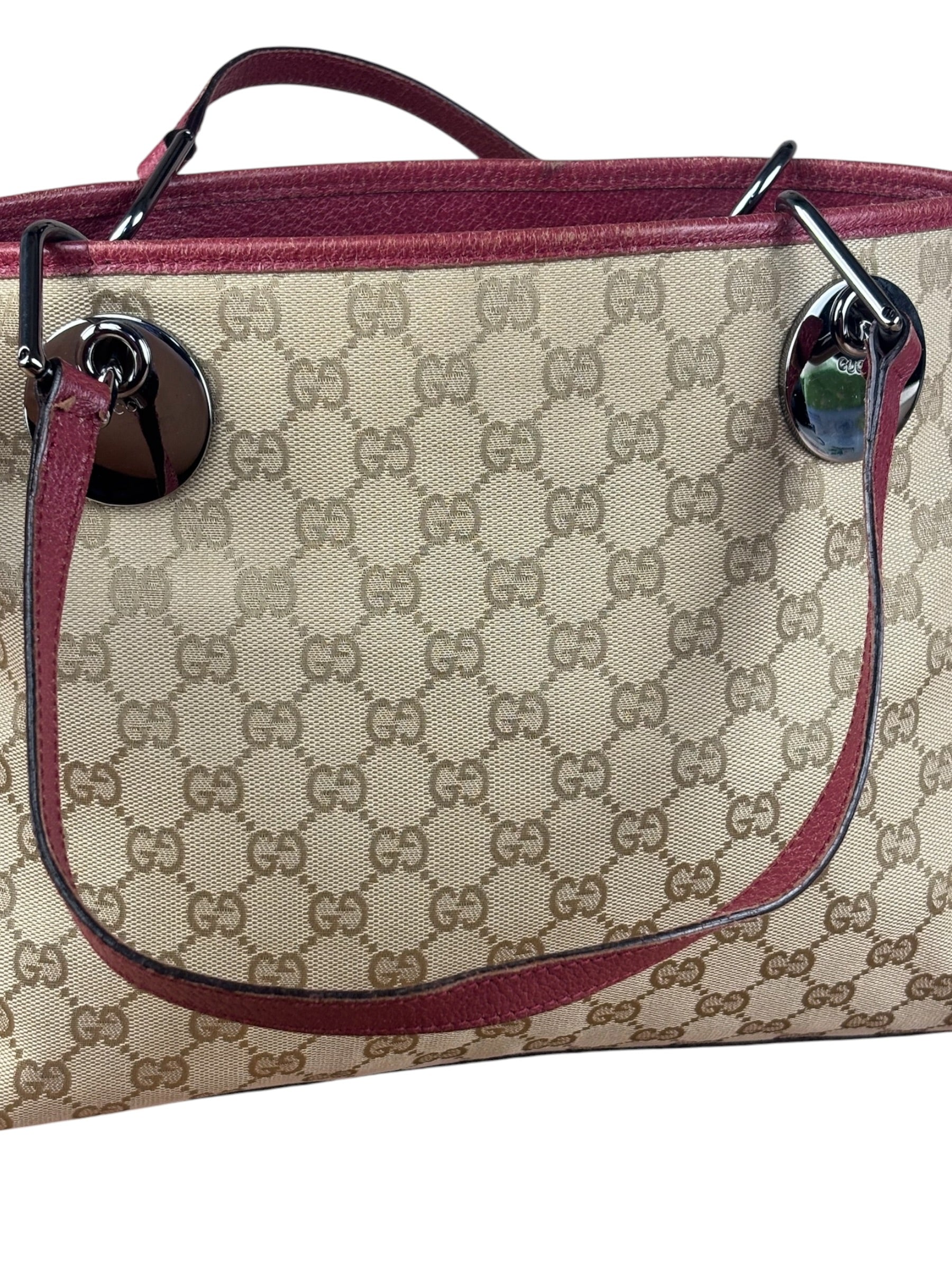Gucci Vintage GG Canvas Pink Trim Shoulder Bag