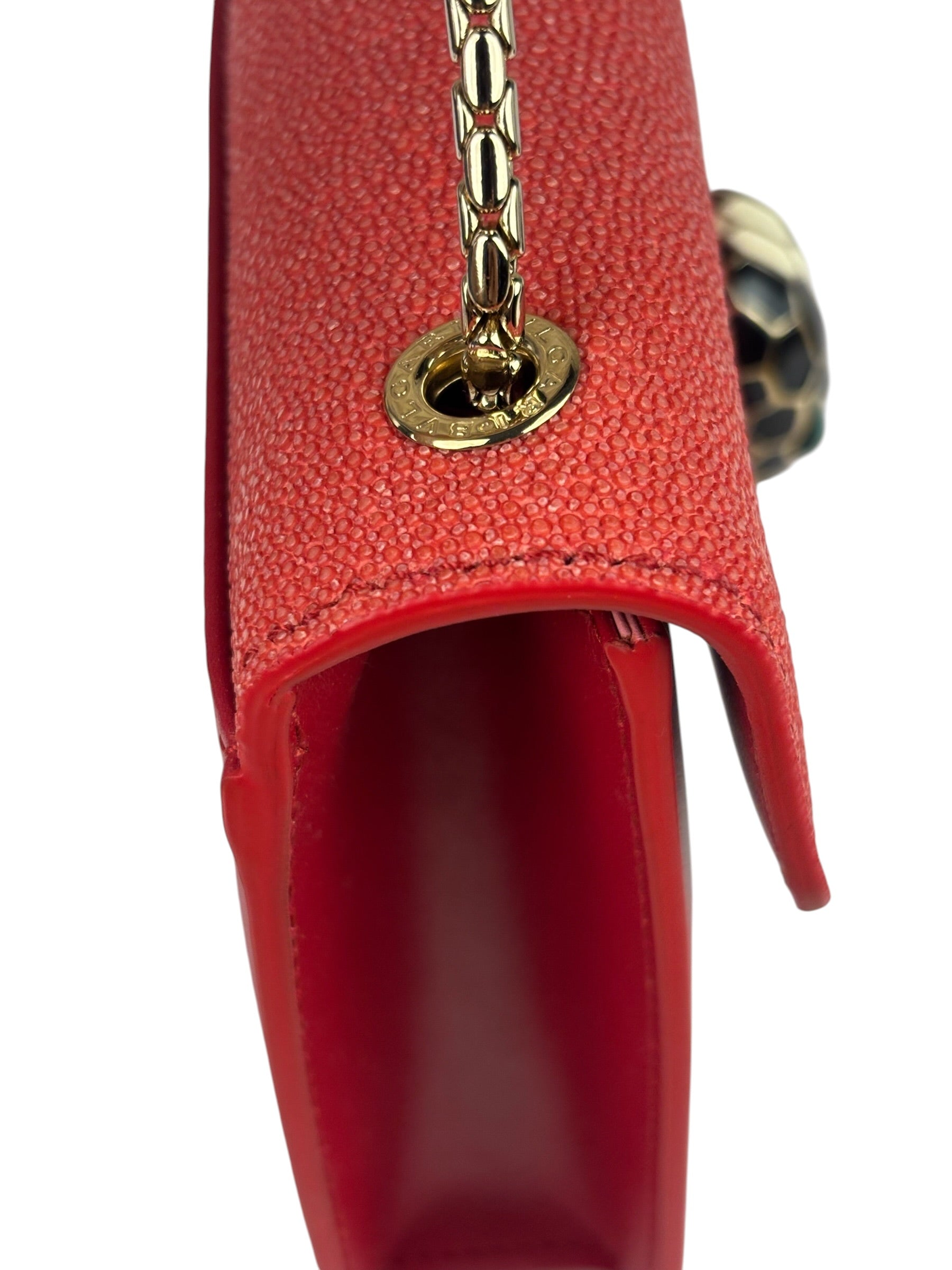 Bvlgari Red Calfskin Serpenti Forever Galuchat Crossbody Bag