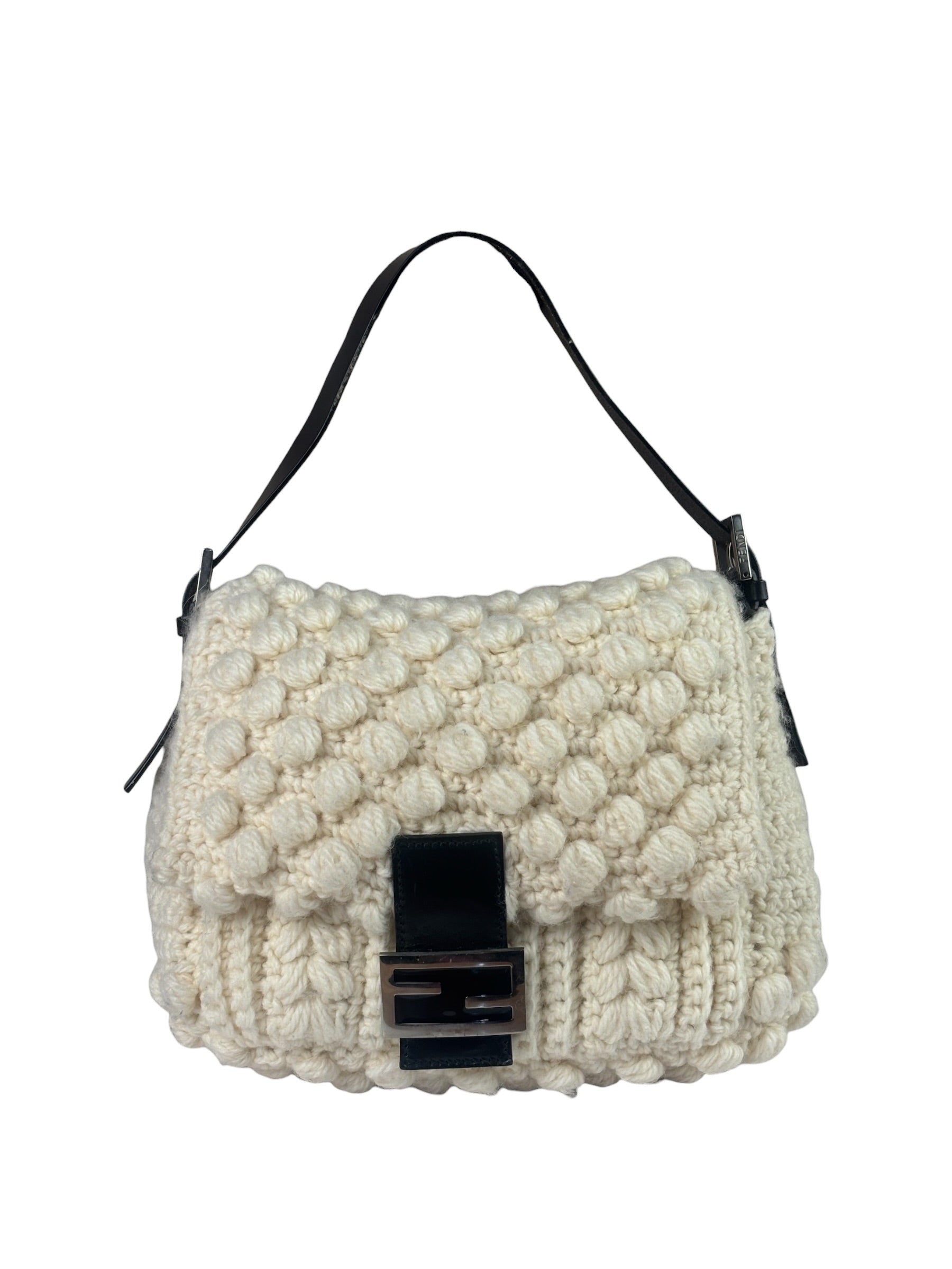 Fendi Vintage Leather Trim Knitted Wool Mamma Baguette