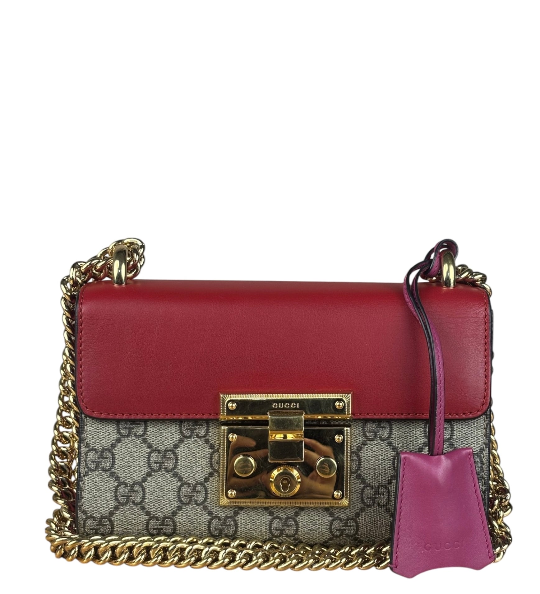 Gucci Padlock Medium Leather Chain Shoulder Bag Beige/Red/Pink