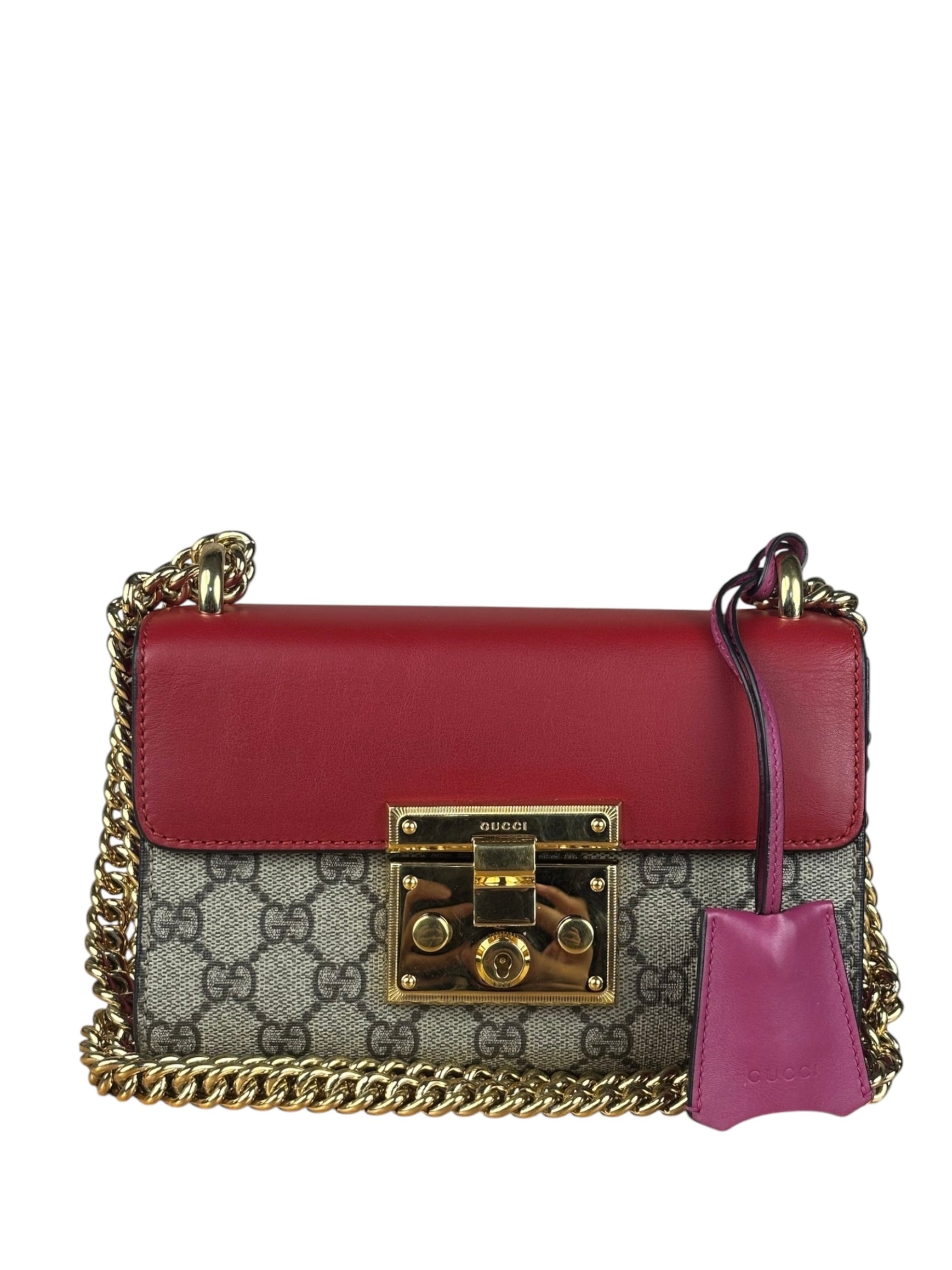 Gucci Padlock Medium Leather Chain Shoulder Bag Beige/Red/Pink