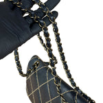 Chanel Vintage Navy Blue Leather Wild Stitch Surpique Flap Bag 2001