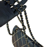 Chanel Vintage Navy Blue Leather Wild Stitch Surpique Flap Bag 2001