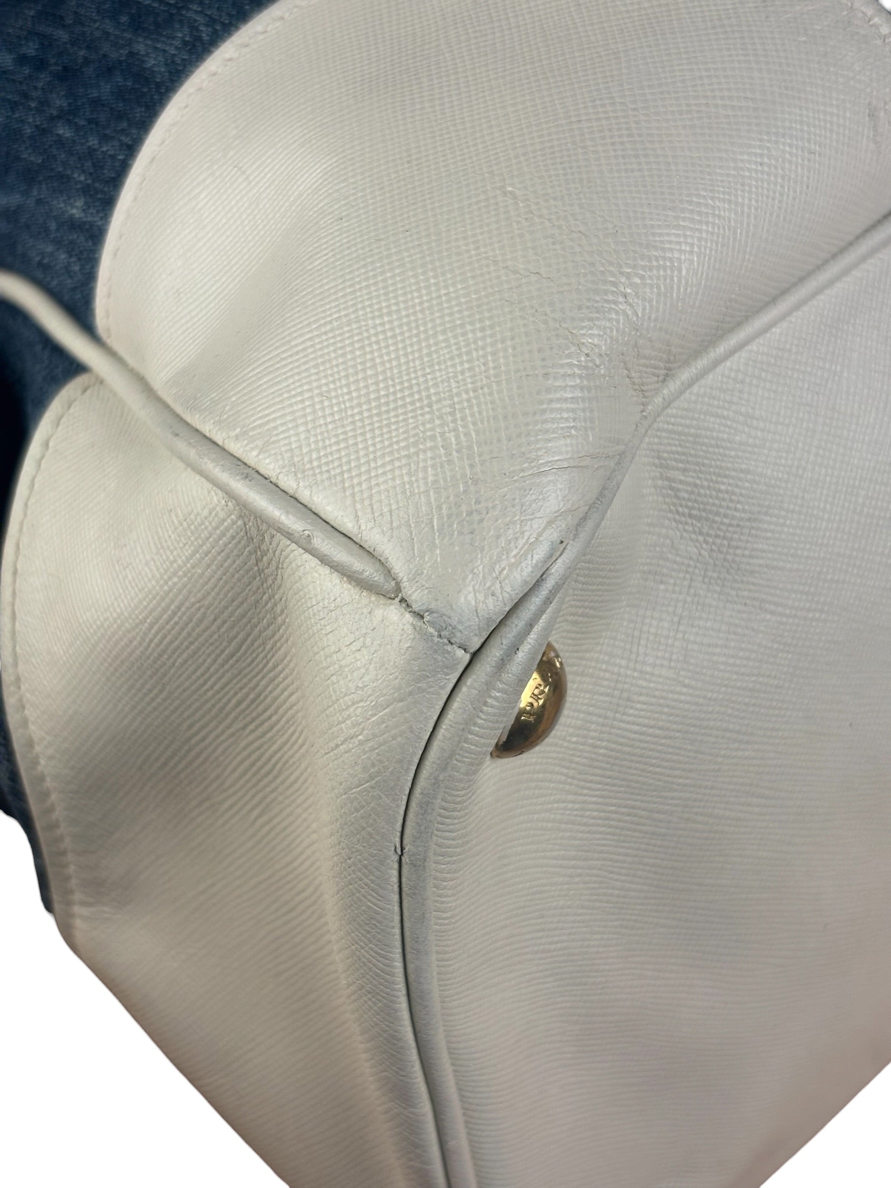 Prada Denim White Leather Trim Saffiano Handbag