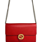 Gucci Red Leather GG Wallet on Chain Bag