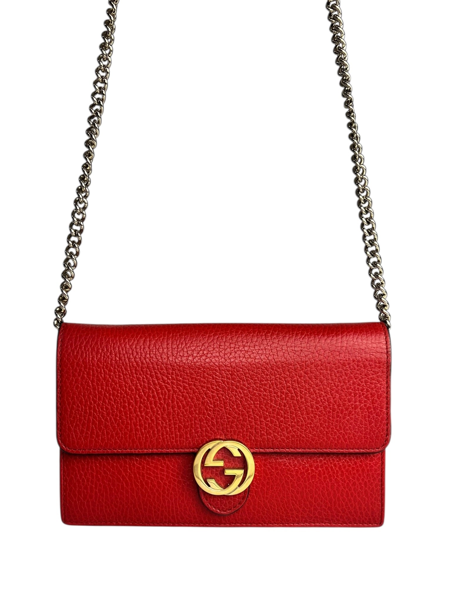 Gucci Red Leather GG Wallet on Chain Bag