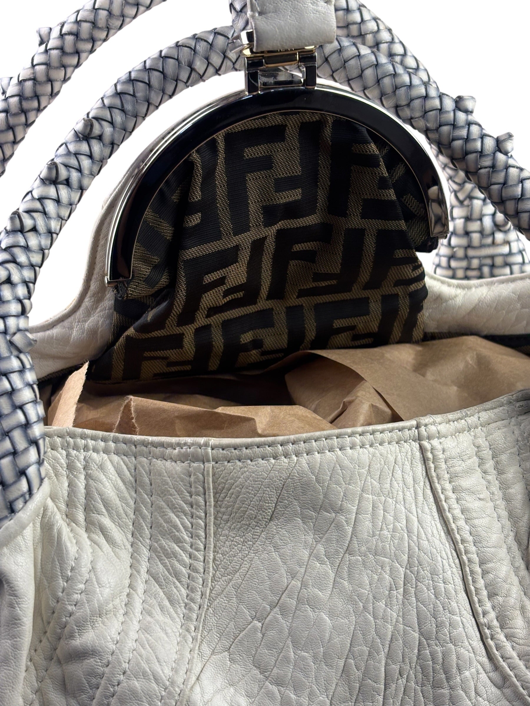 Fendi Vintage White Nappa Leather Spy Shoulder Bag