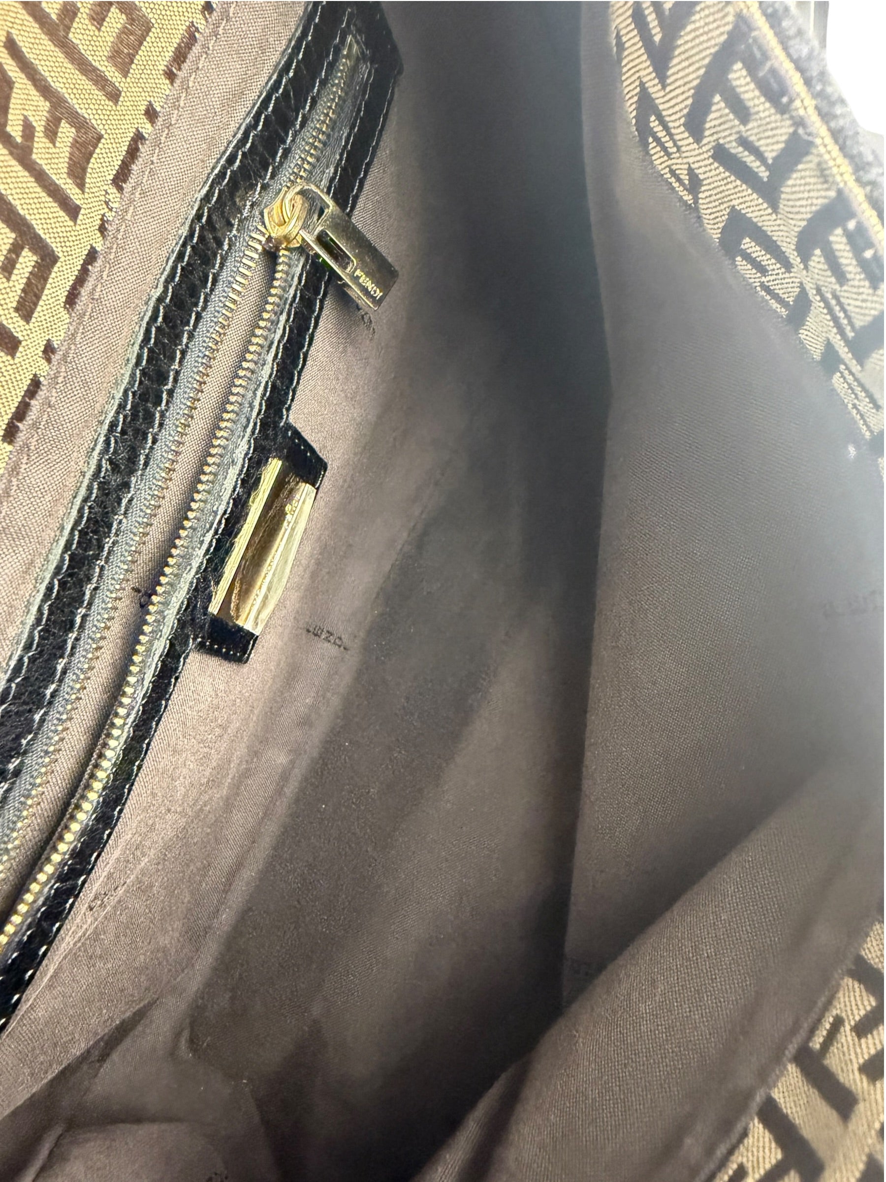 Fendi Black Trim Zucca Mamma Baguette