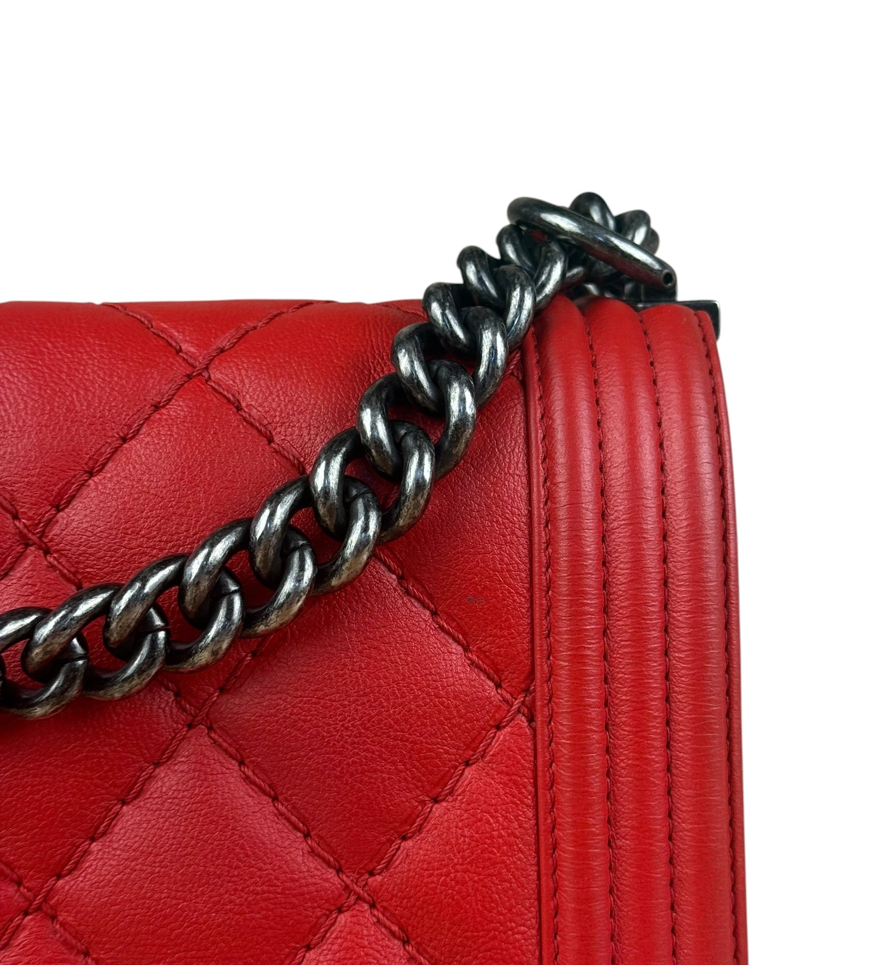 Chanel Red Leather Boy Flap Shoulder Bag -2013