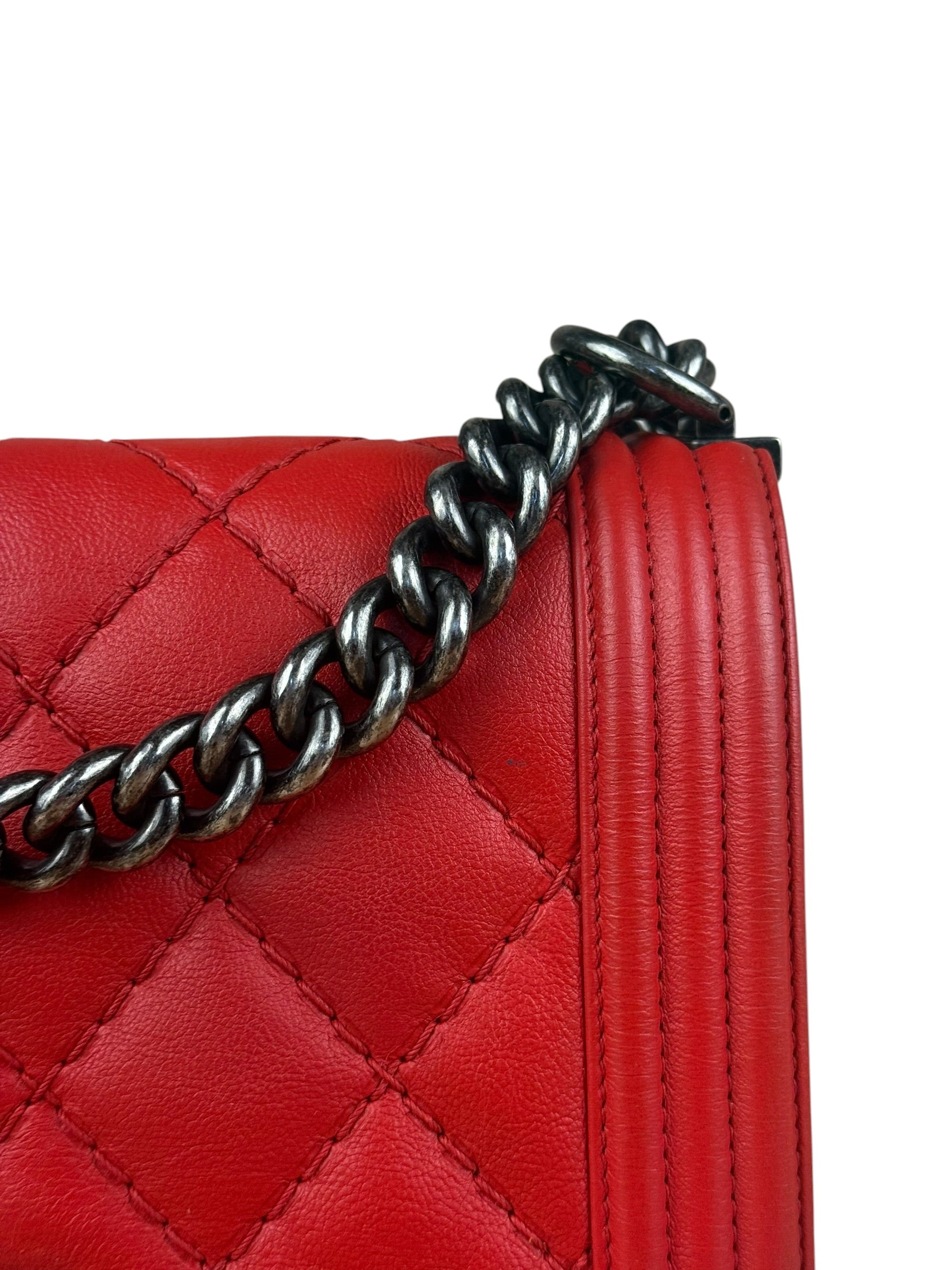 Chanel Red Leather Boy Flap Shoulder Bag -2013