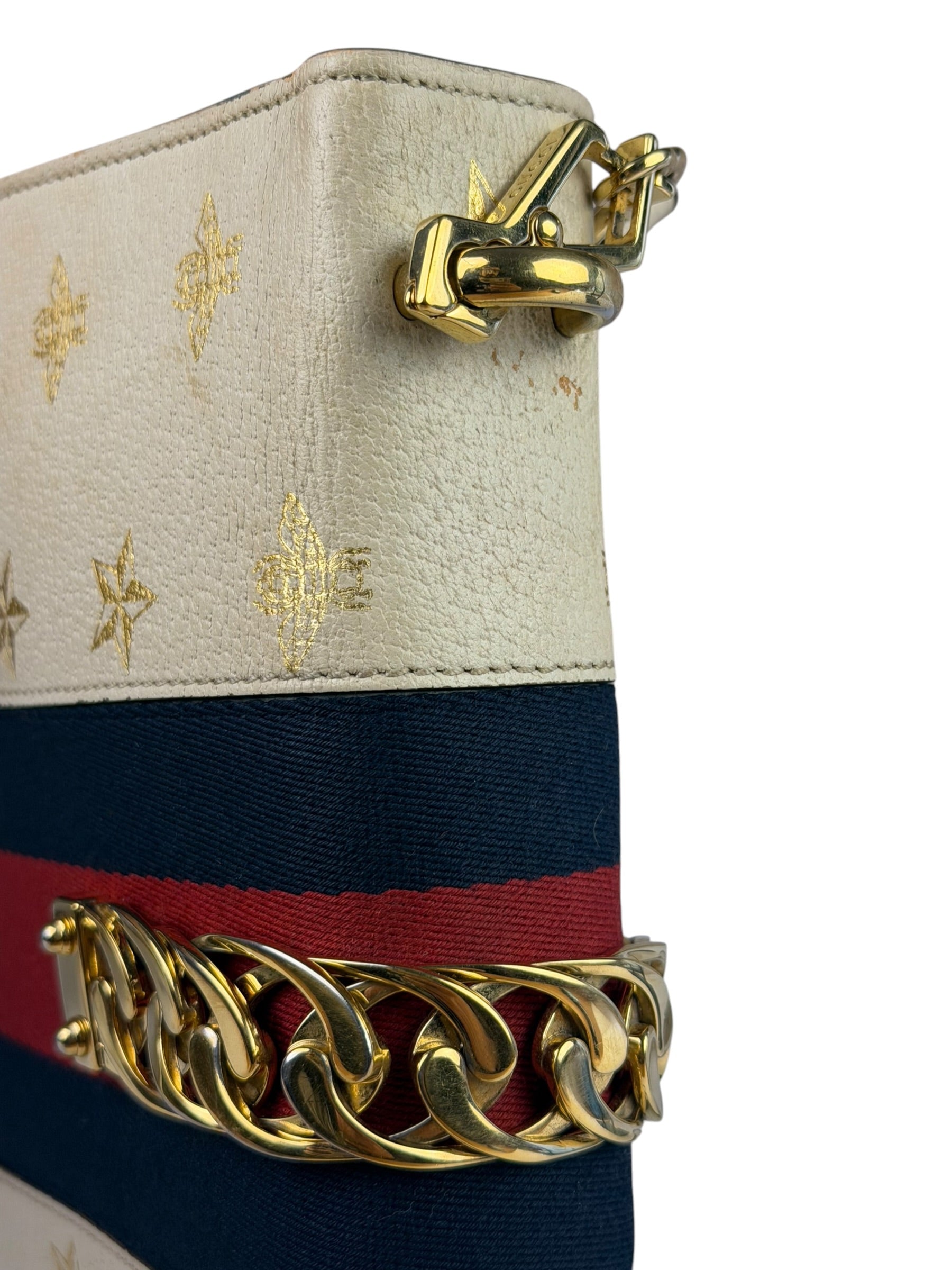 Gucci Textured Calfskin Bee Star Sylvie Shoulder Bag White