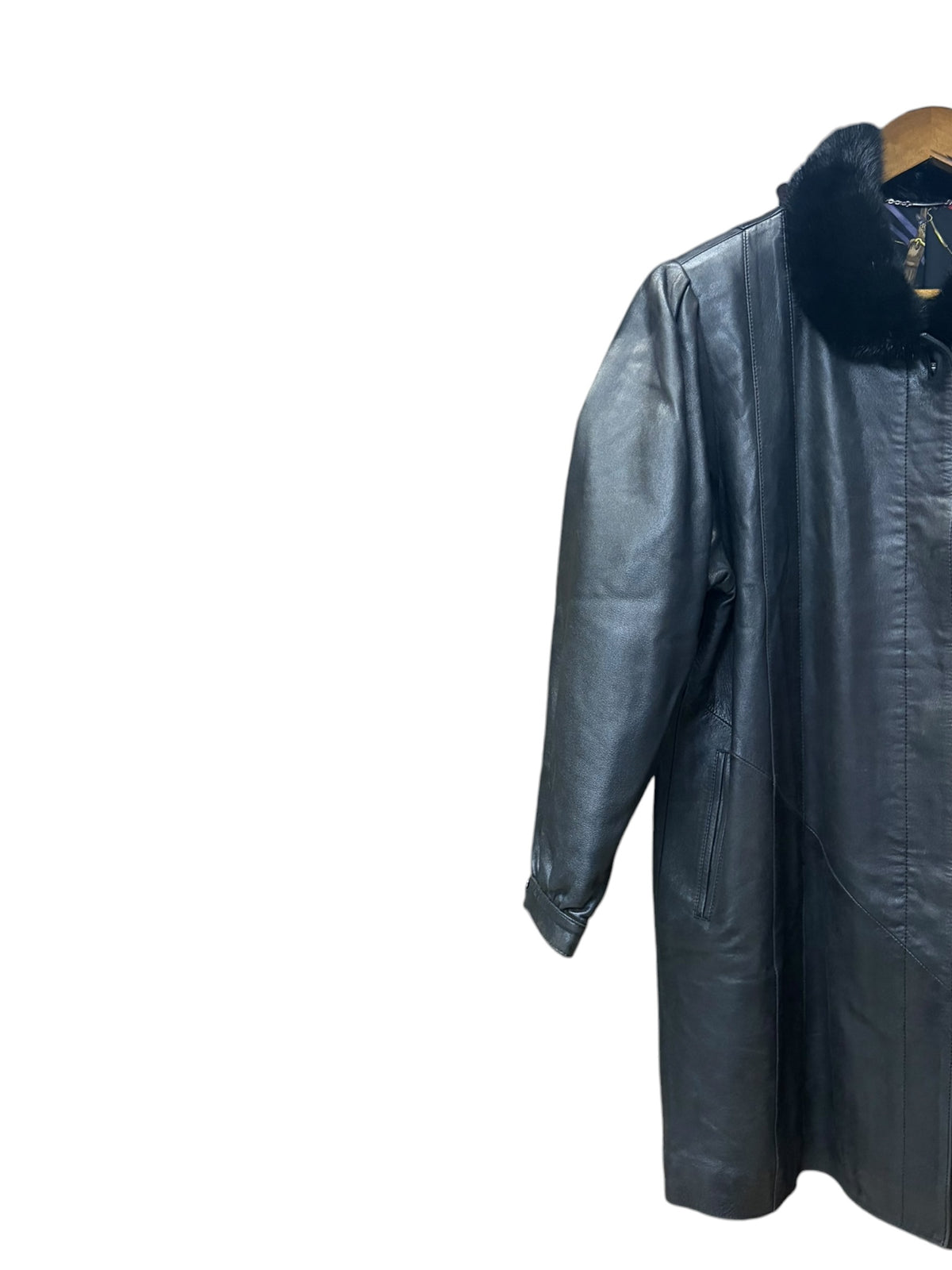Vintage Compiacere Black Sheepskin Leather Mink Fur Collar Jacket