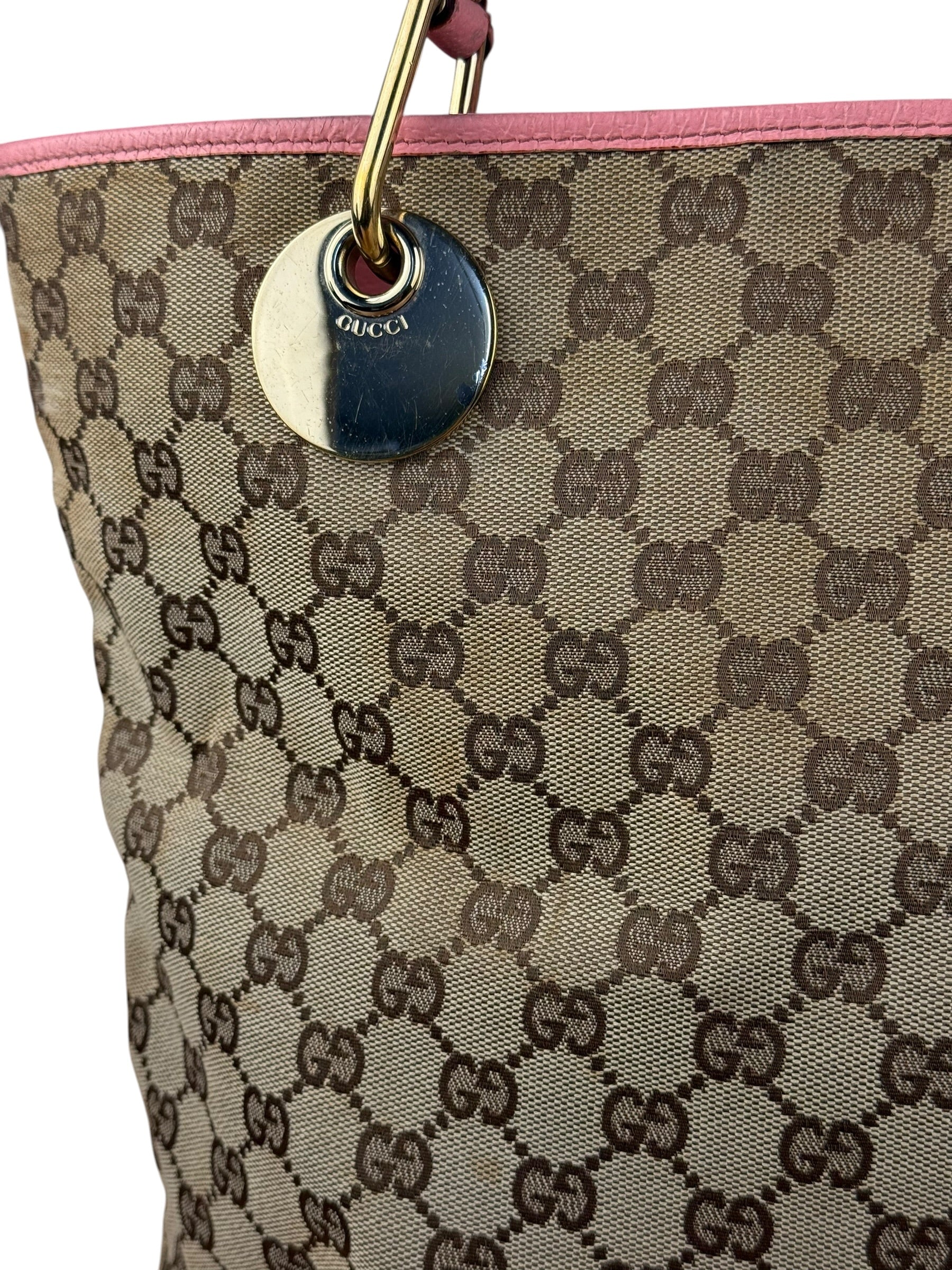 Gucci GG Pink Leather Canvas Eclipse Tote Bag