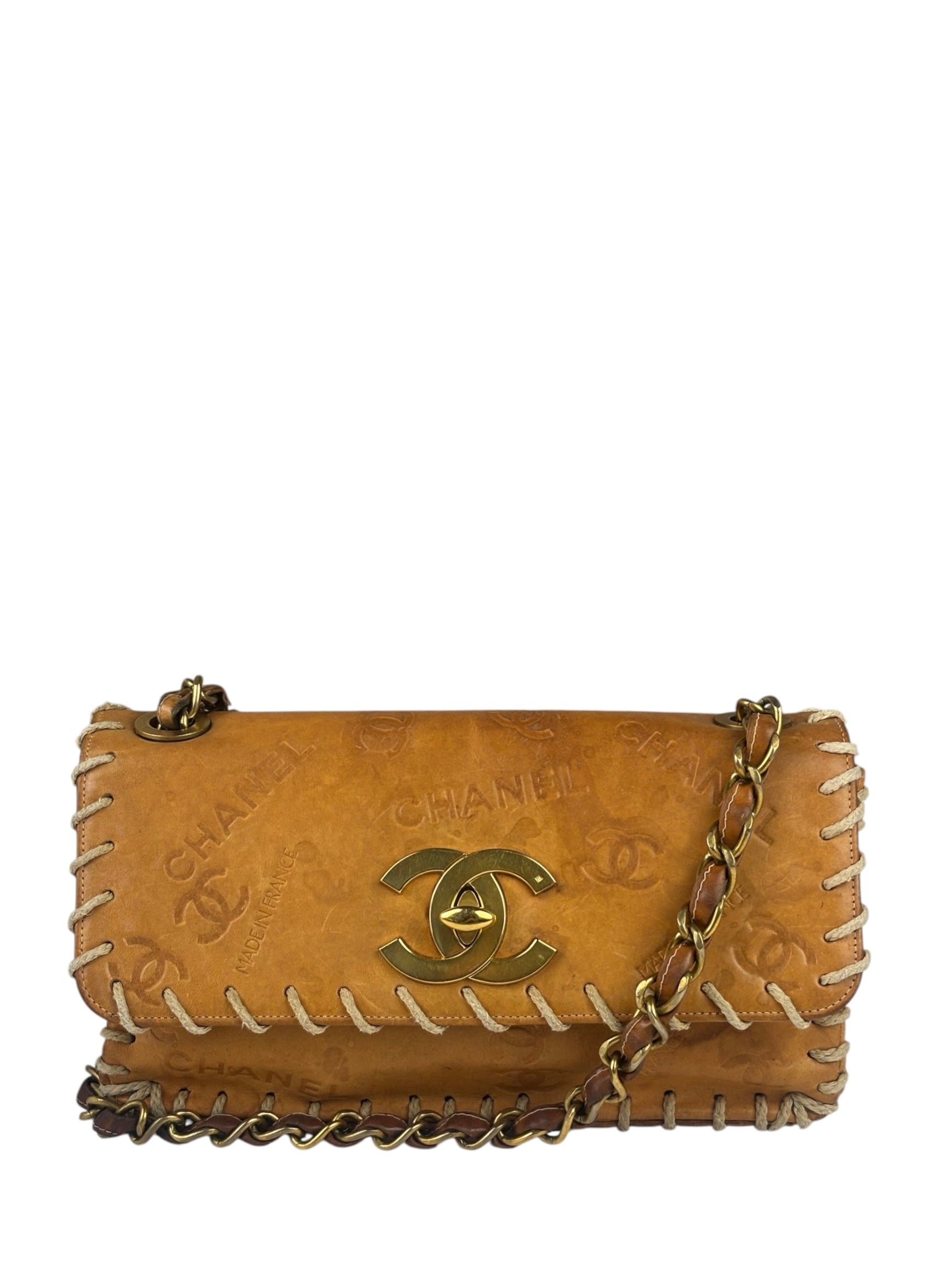 Chanel Brown Leather Western Embossed CC Flap Bag