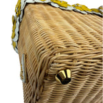 Prada Midollino Leather Trim Wicker Canvas Flower Basket