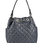 Chanel Navy Blue Leather Drawstring Bucket Two-Way Bag 2018