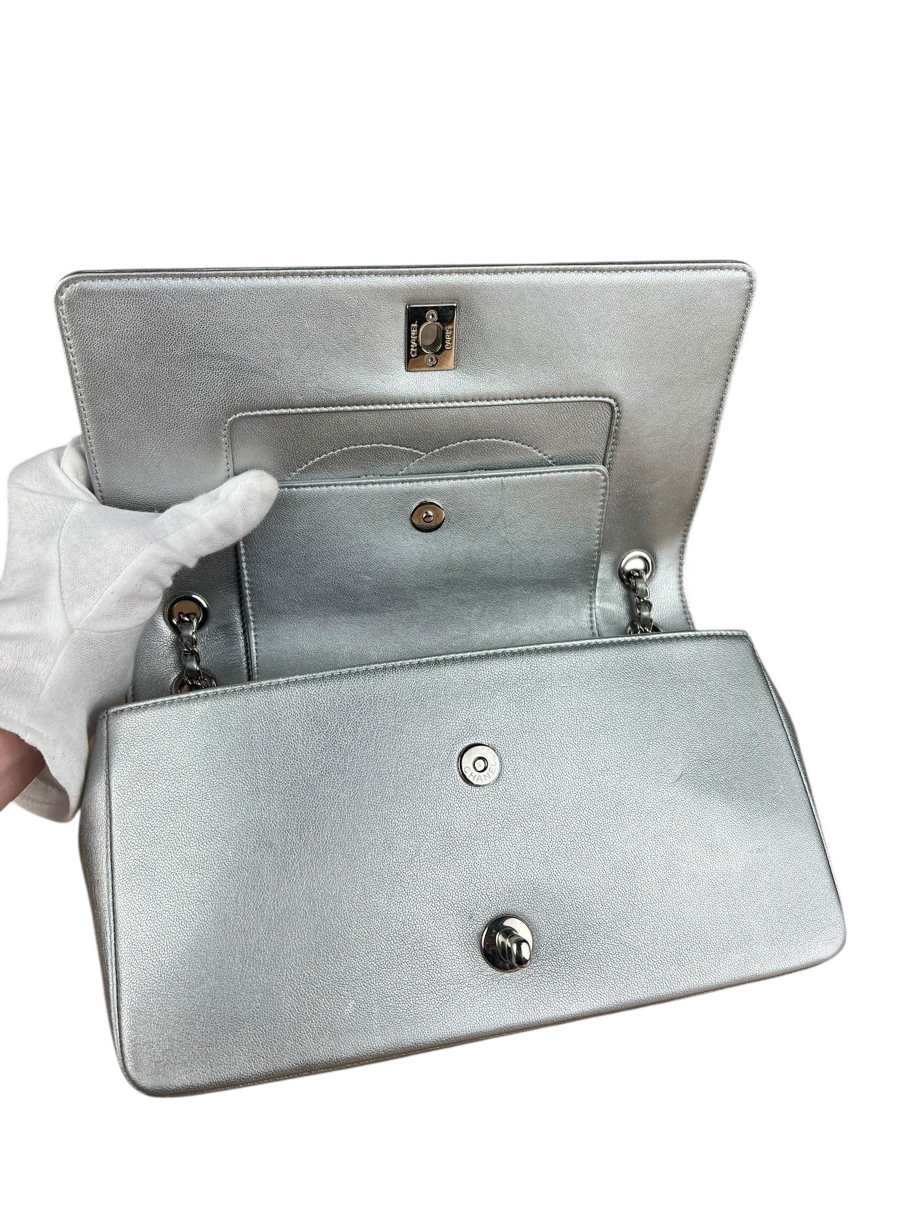 Chanel 2017 Mademoiselle Silver Chevron Single Flap