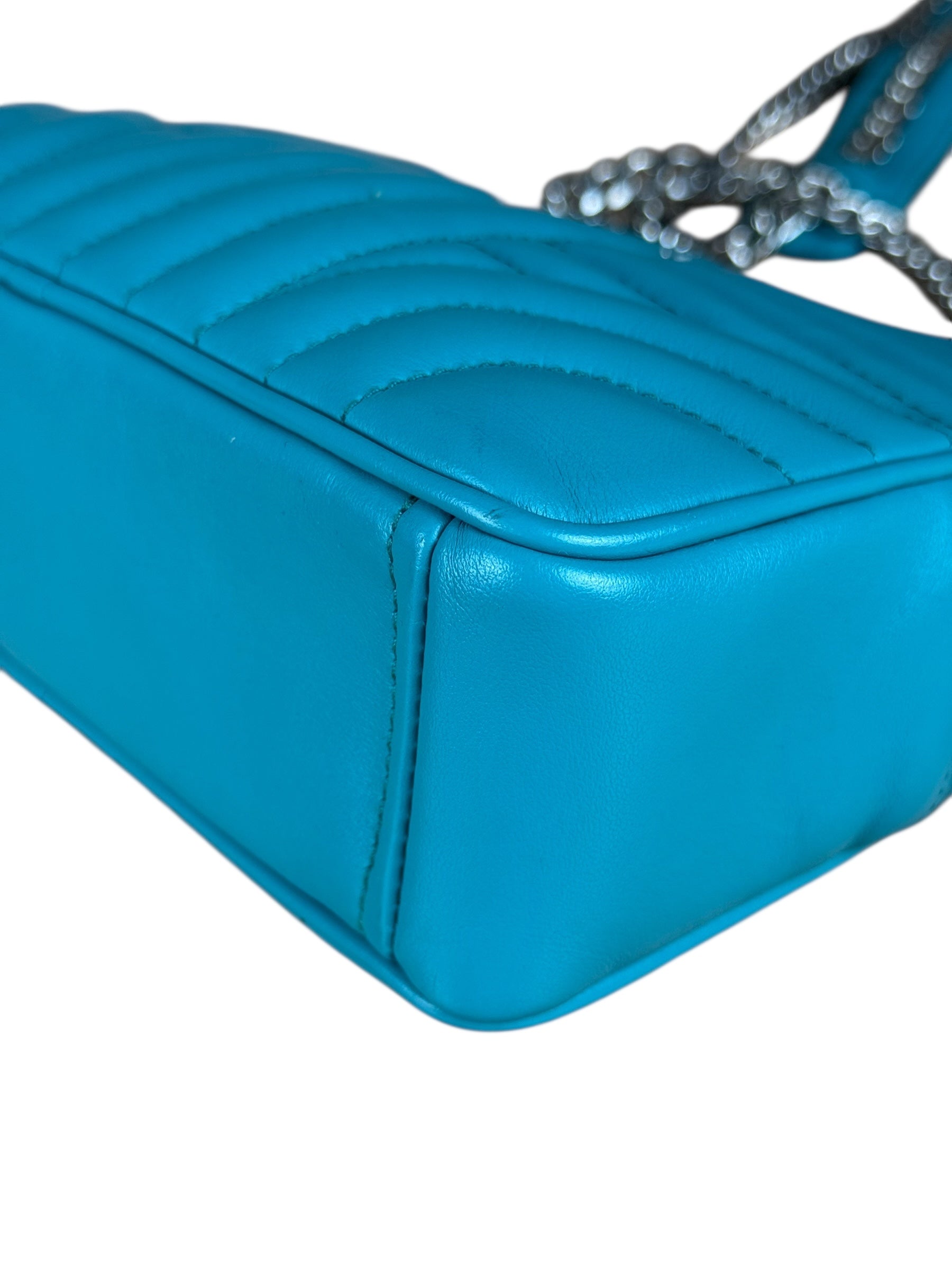 Prada Teal Diagramme Leather Chain Crossbody