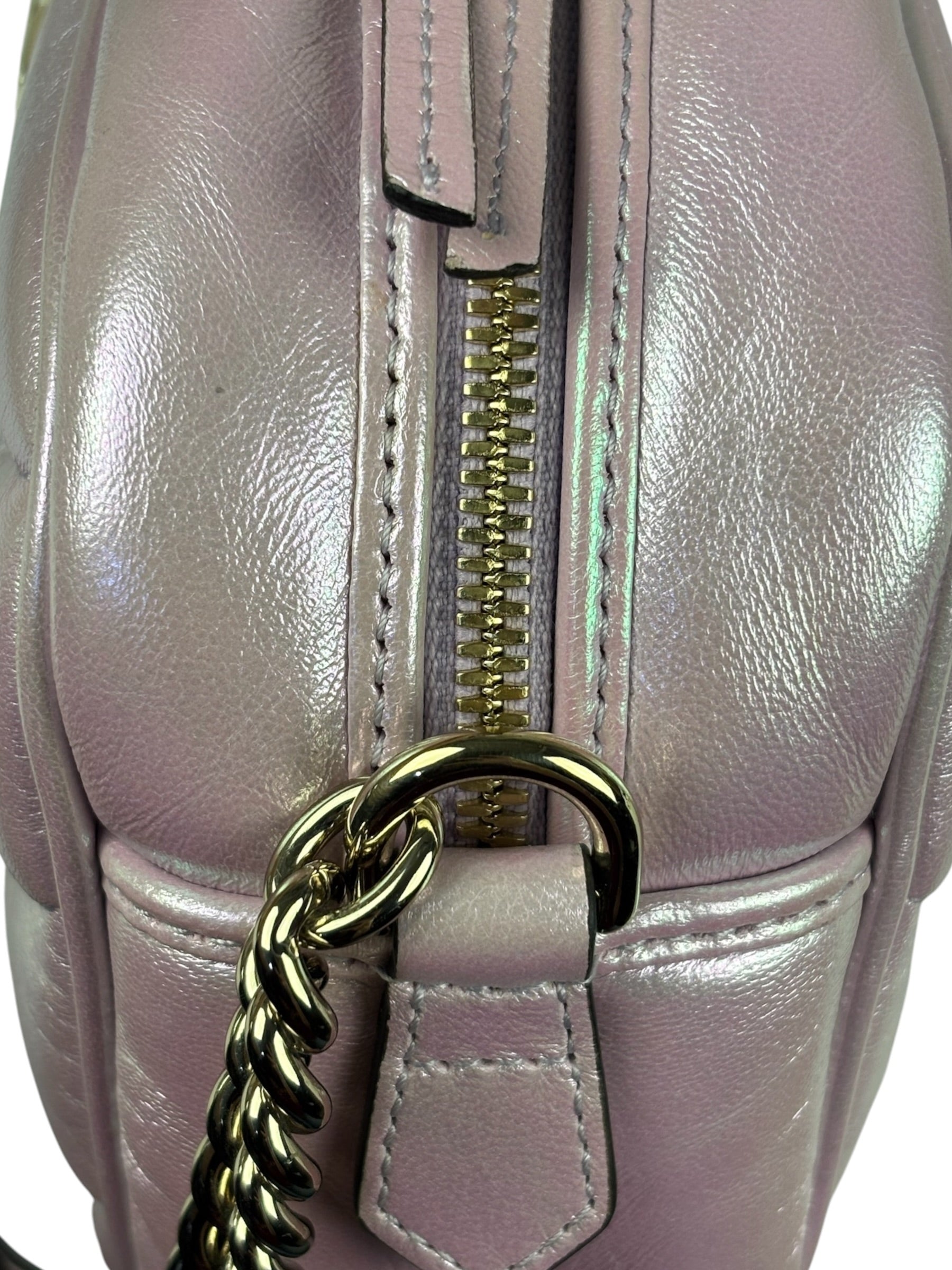 Gucci Iridescent Pink Nappa Chevron Small GG